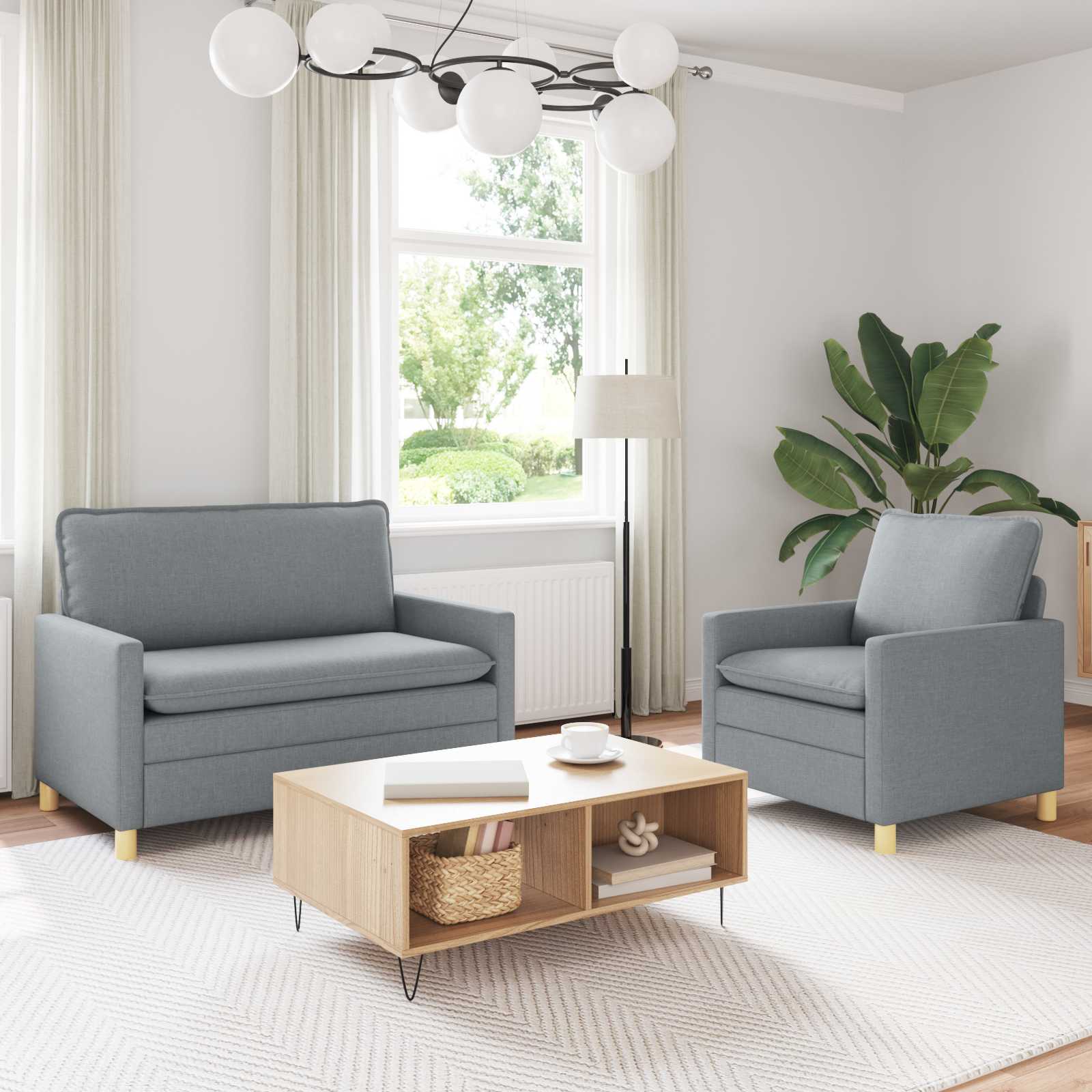 vidaXL Bankstel 2 st Lichtgrijs Stof