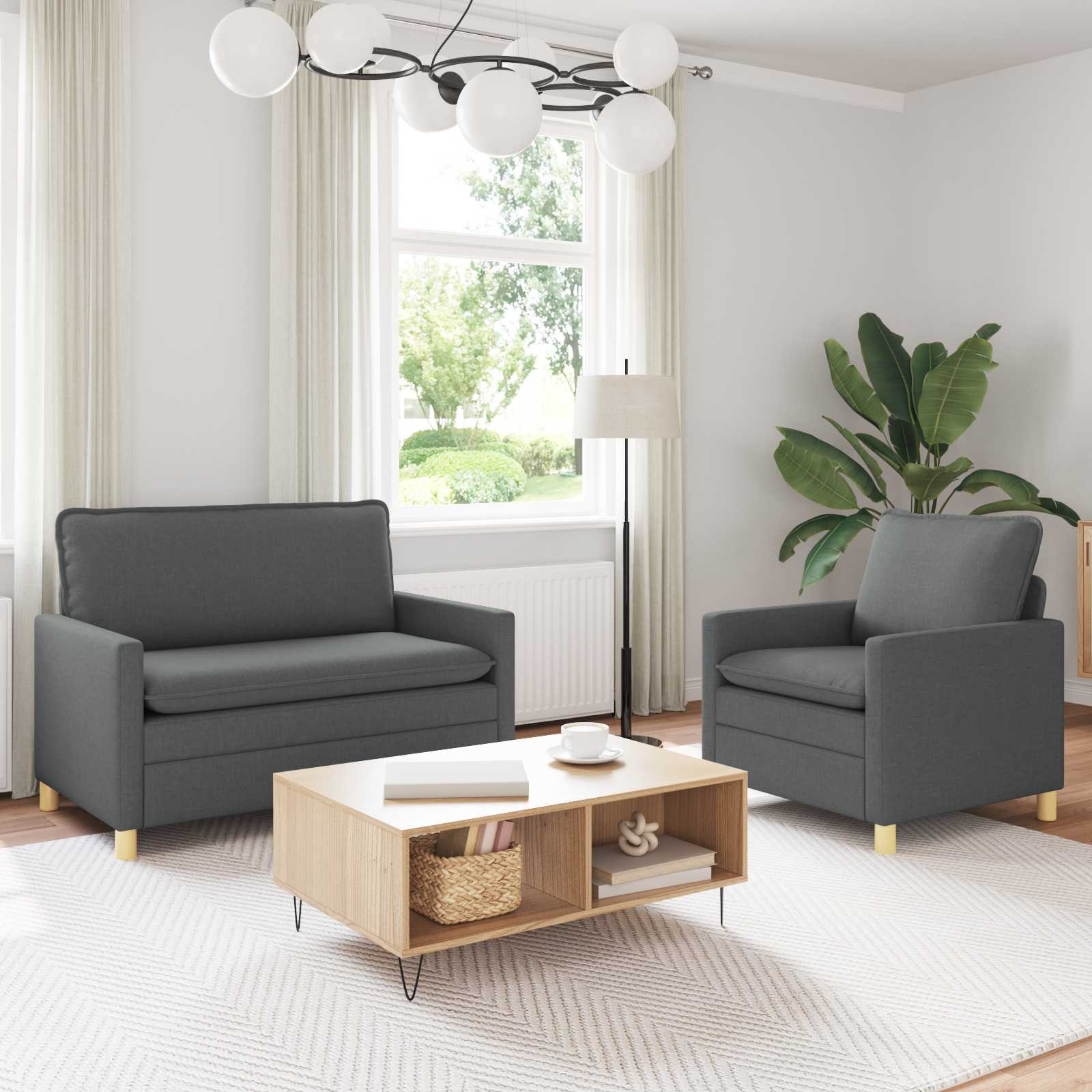 vidaXL Bankstel 2 st Lichtgrijs Stof