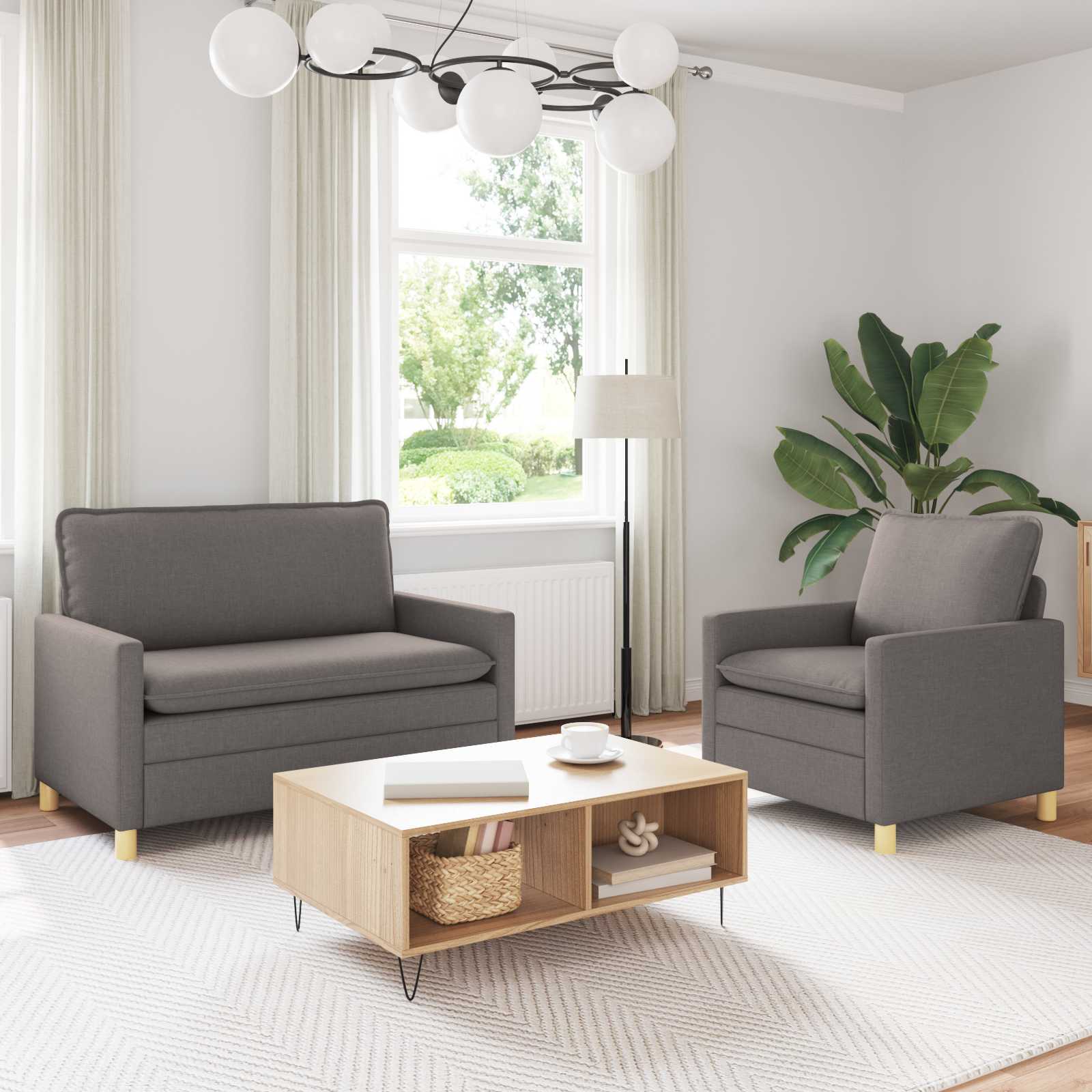 vidaXL Bankstel 2 st Lichtgrijs Stof