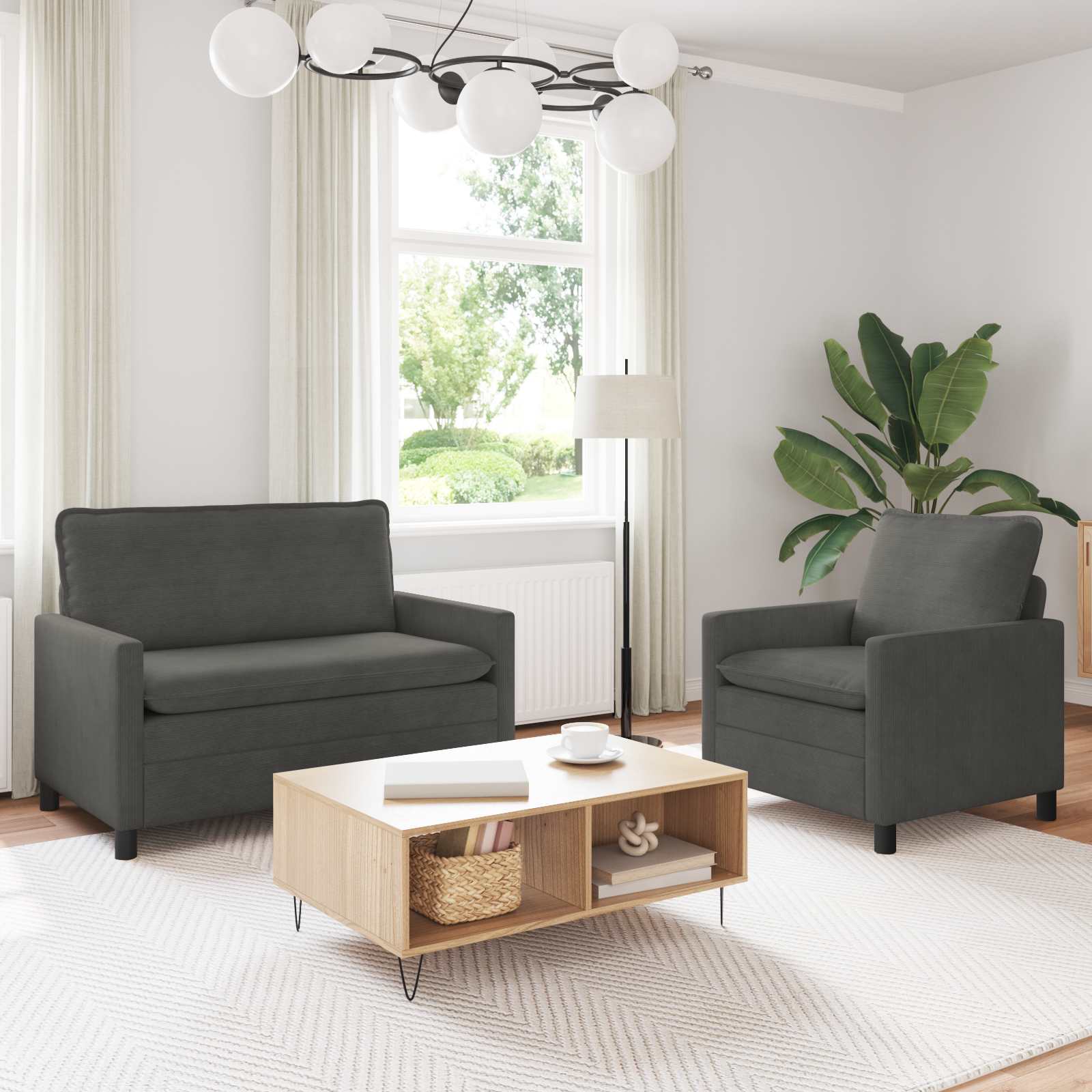 vidaXL Bankstel 2 pcs Lichtgrijs Stof