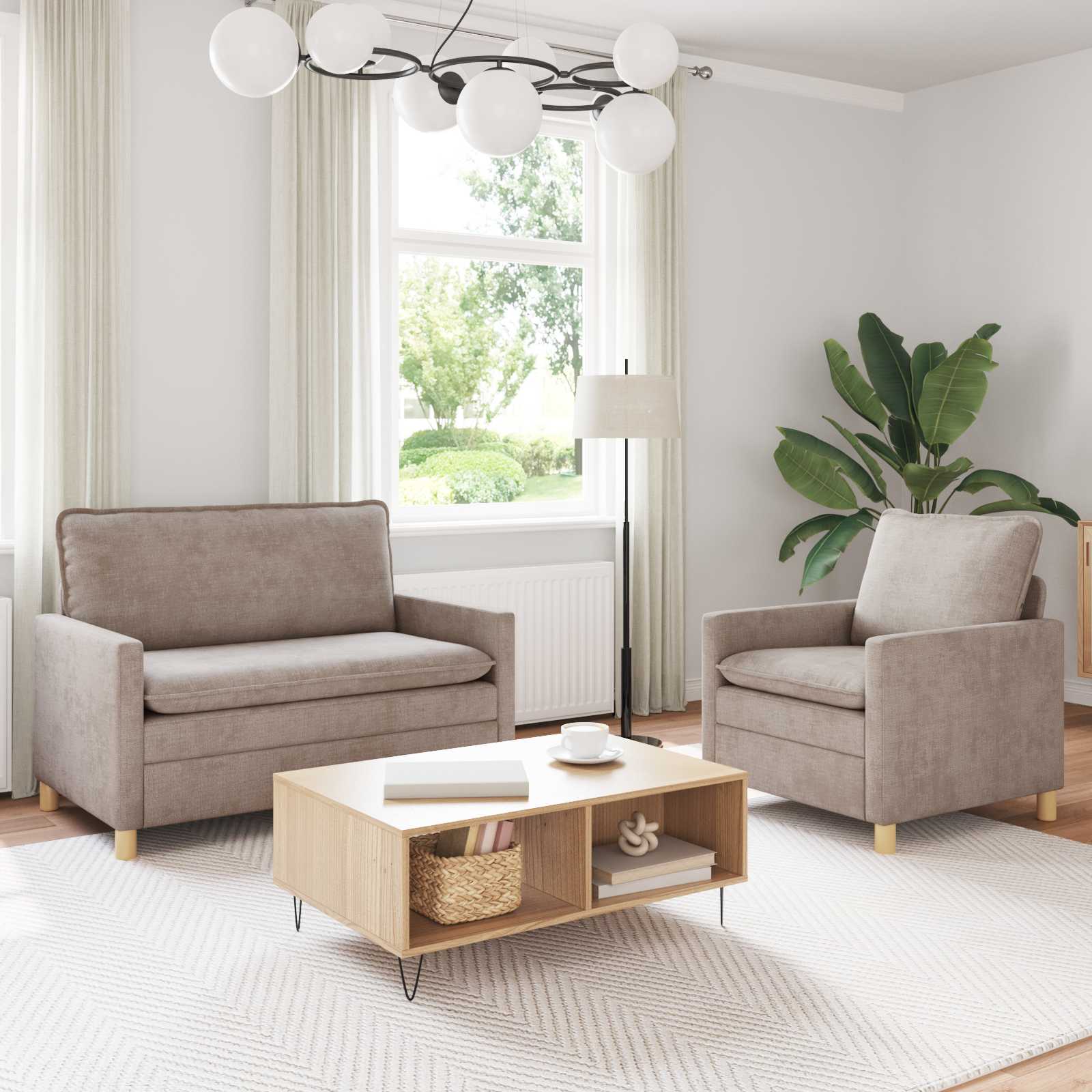 vidaXL Bankstel 2 pcs Crèmekleurig Polyester