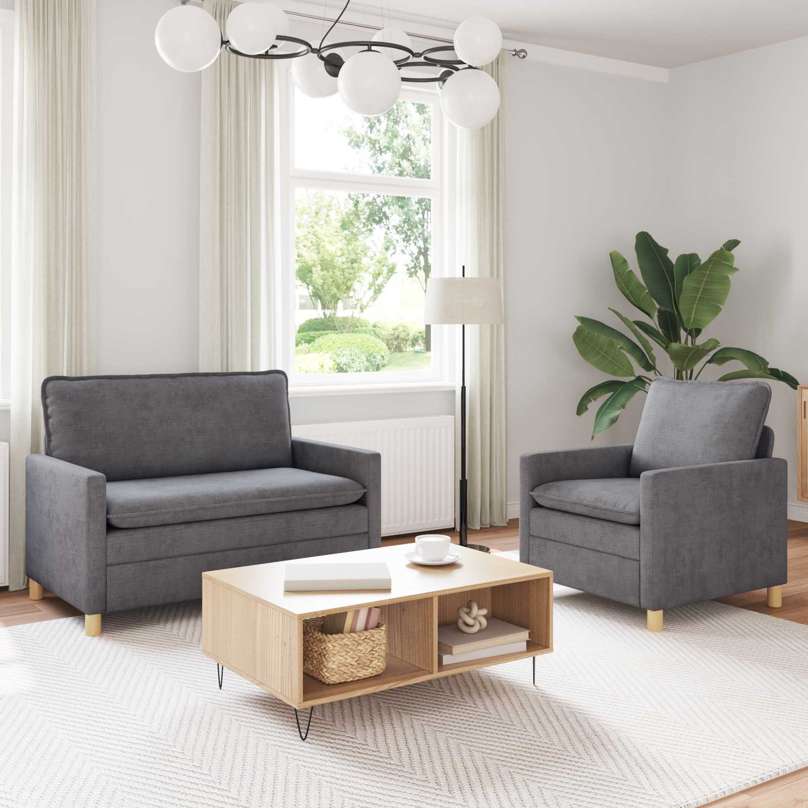 vidaXL Bankstel 2 pcs Crèmekleurig Polyester