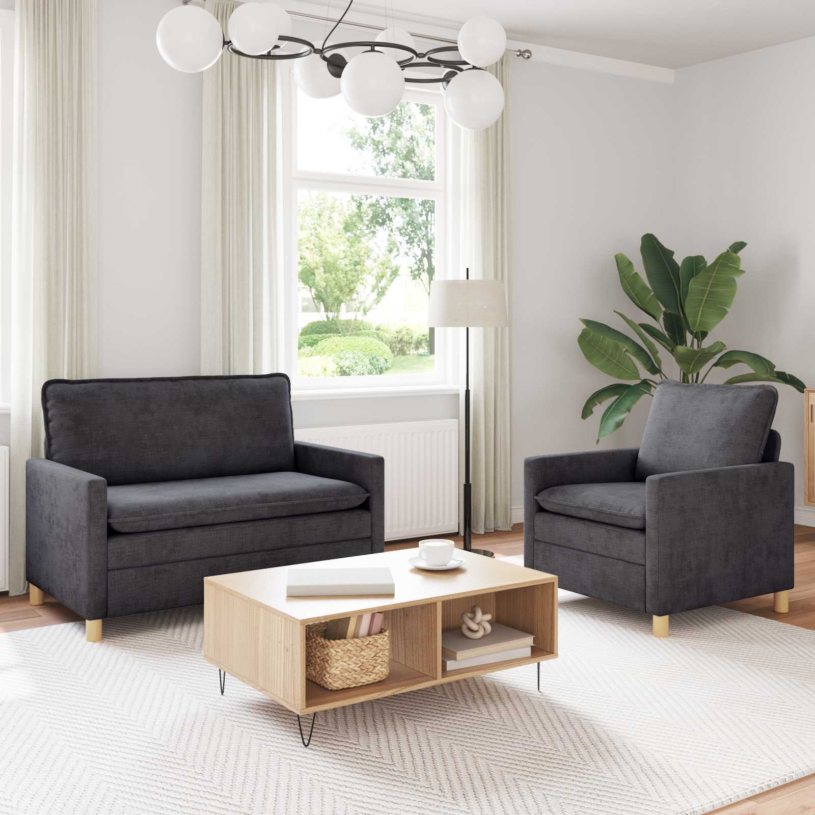 vidaXL Bankstel 2 pcs Crèmekleurig Polyester