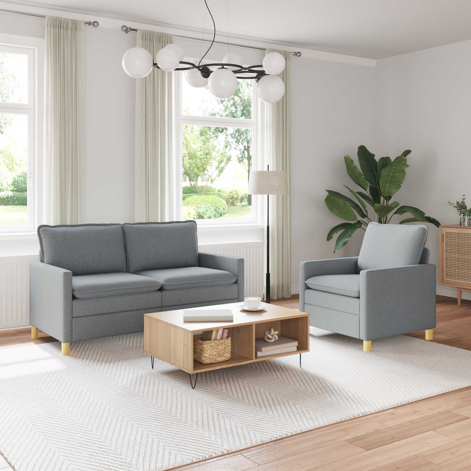 vidaXL Bankstel 2 st Lichtgrijs Stof