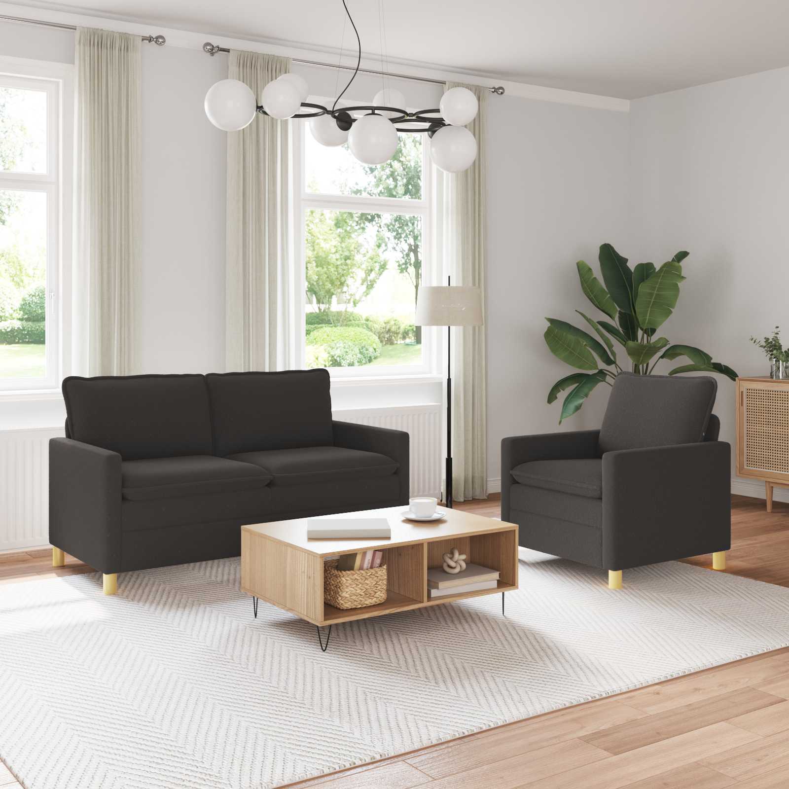 vidaXL Bankstel 2 st Lichtgrijs Stof