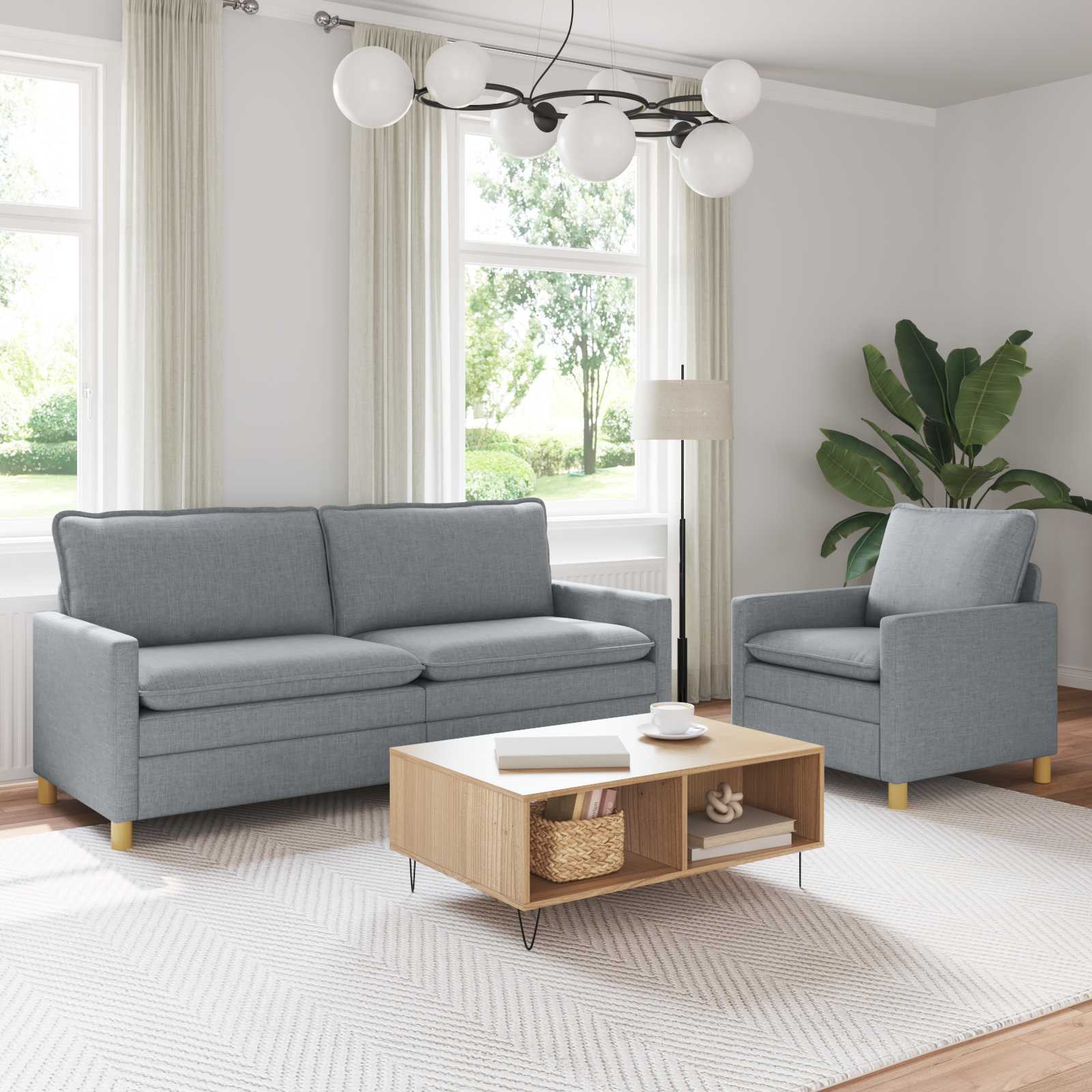 vidaXL Bankstel 2 st Lichtgrijs Stof