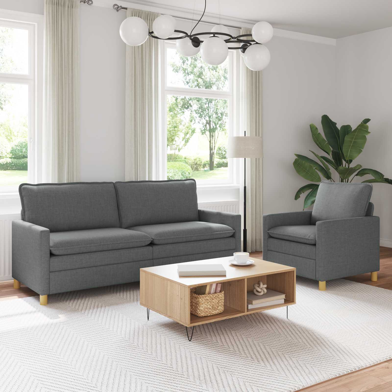 vidaXL Bankstel 2 st Lichtgrijs Stof