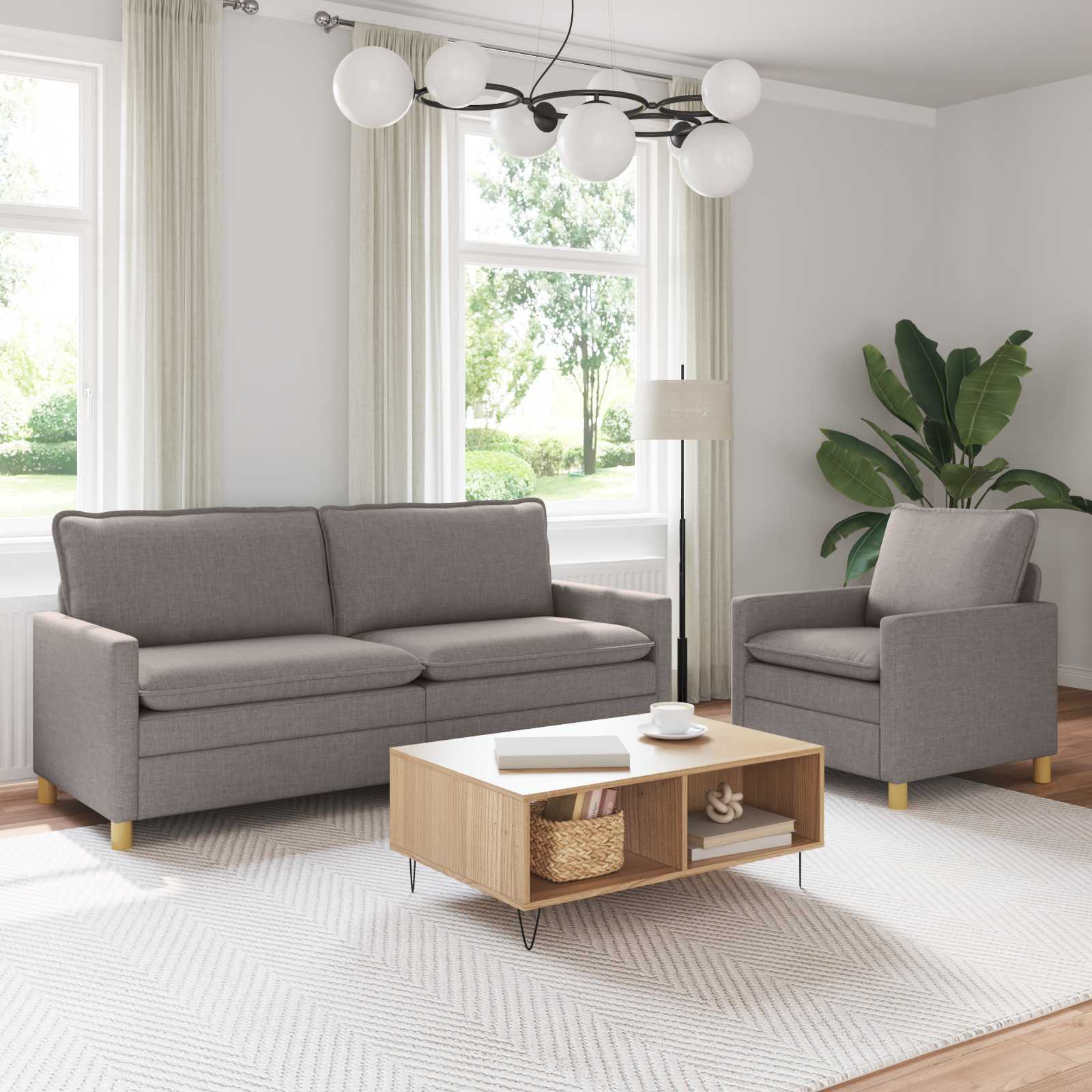 vidaXL Bankstel 2 st Lichtgrijs Stof