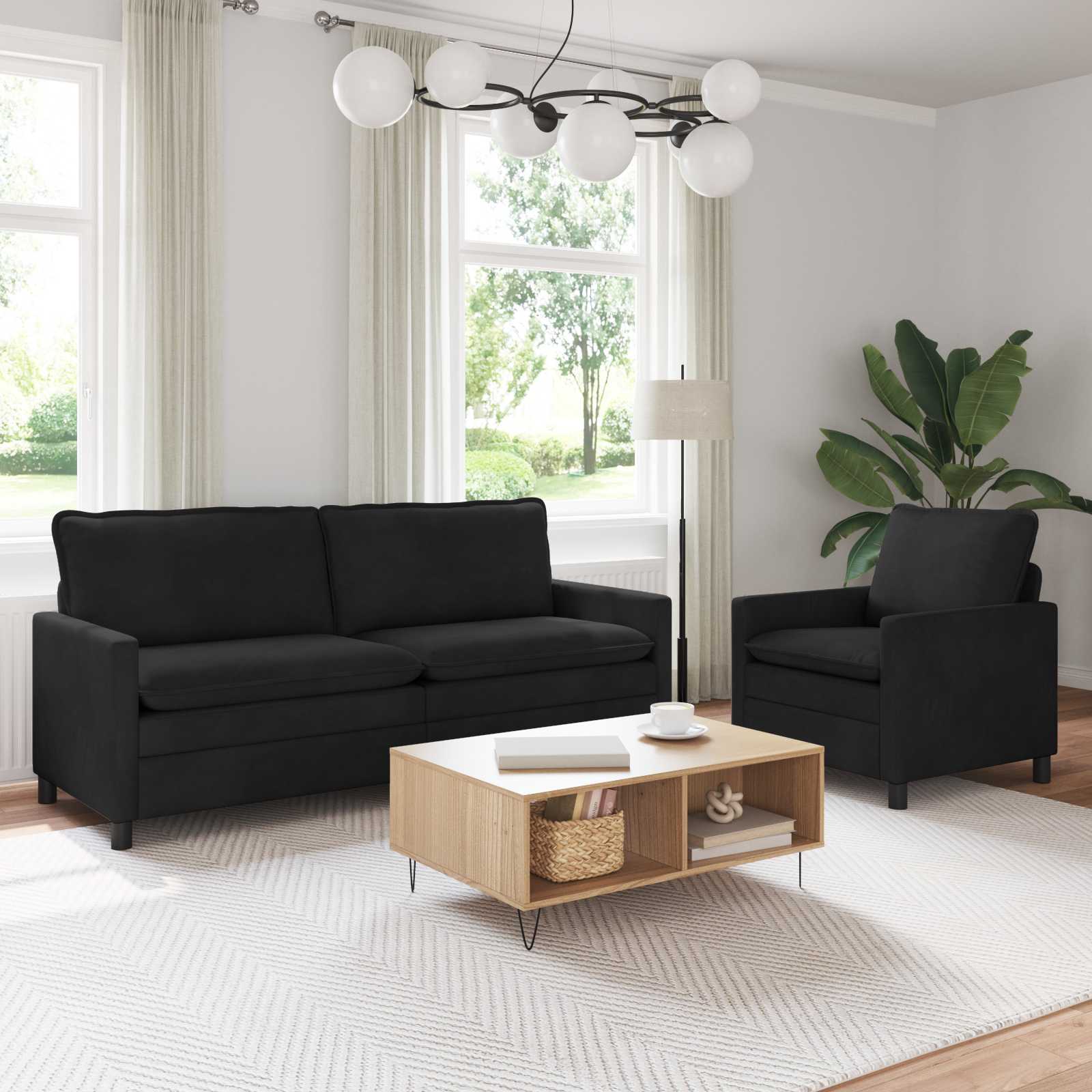 vidaXL Bankstel 2 pcs Lichtgrijs Fluweel