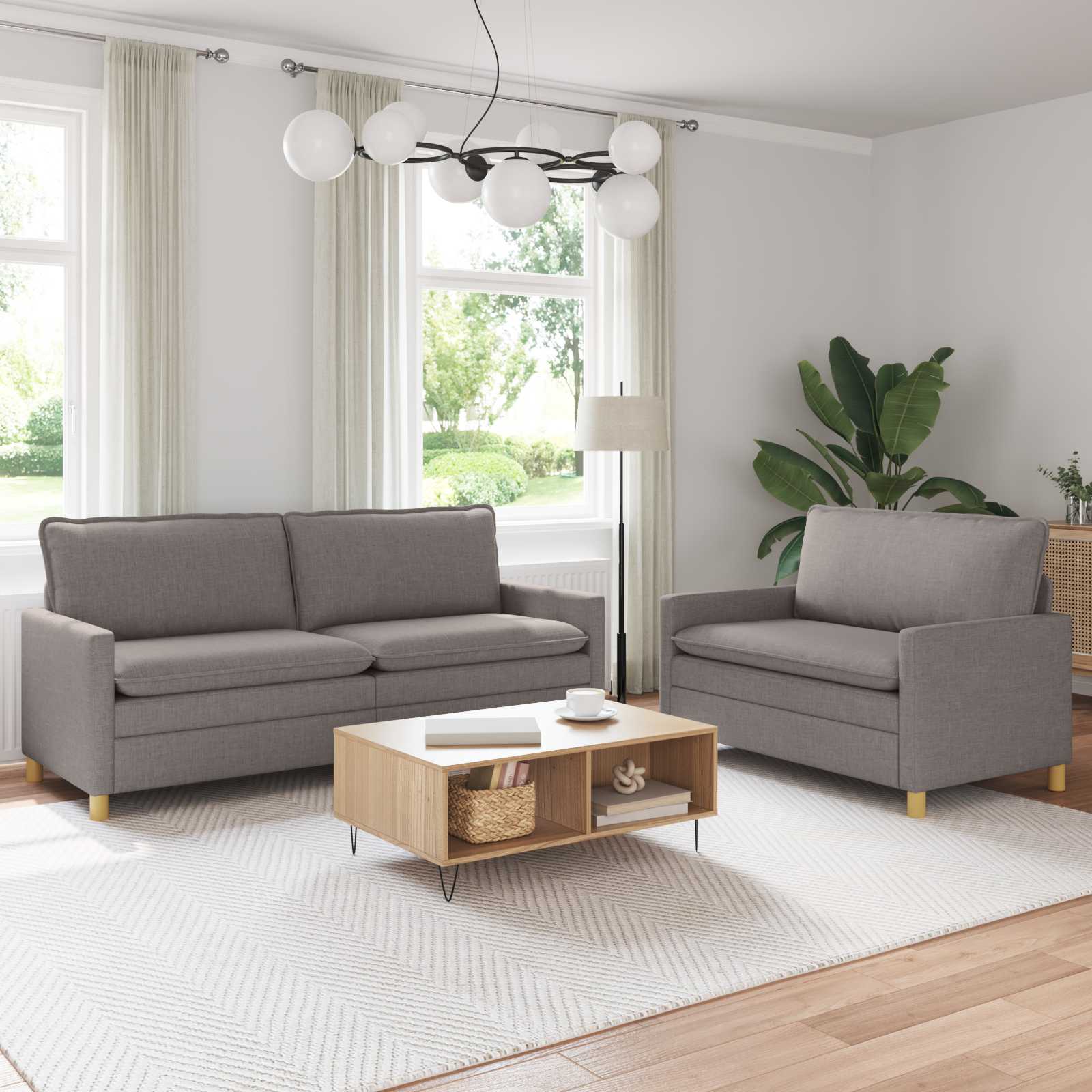 vidaXL Bankstel 2 st Lichtgrijs Stof