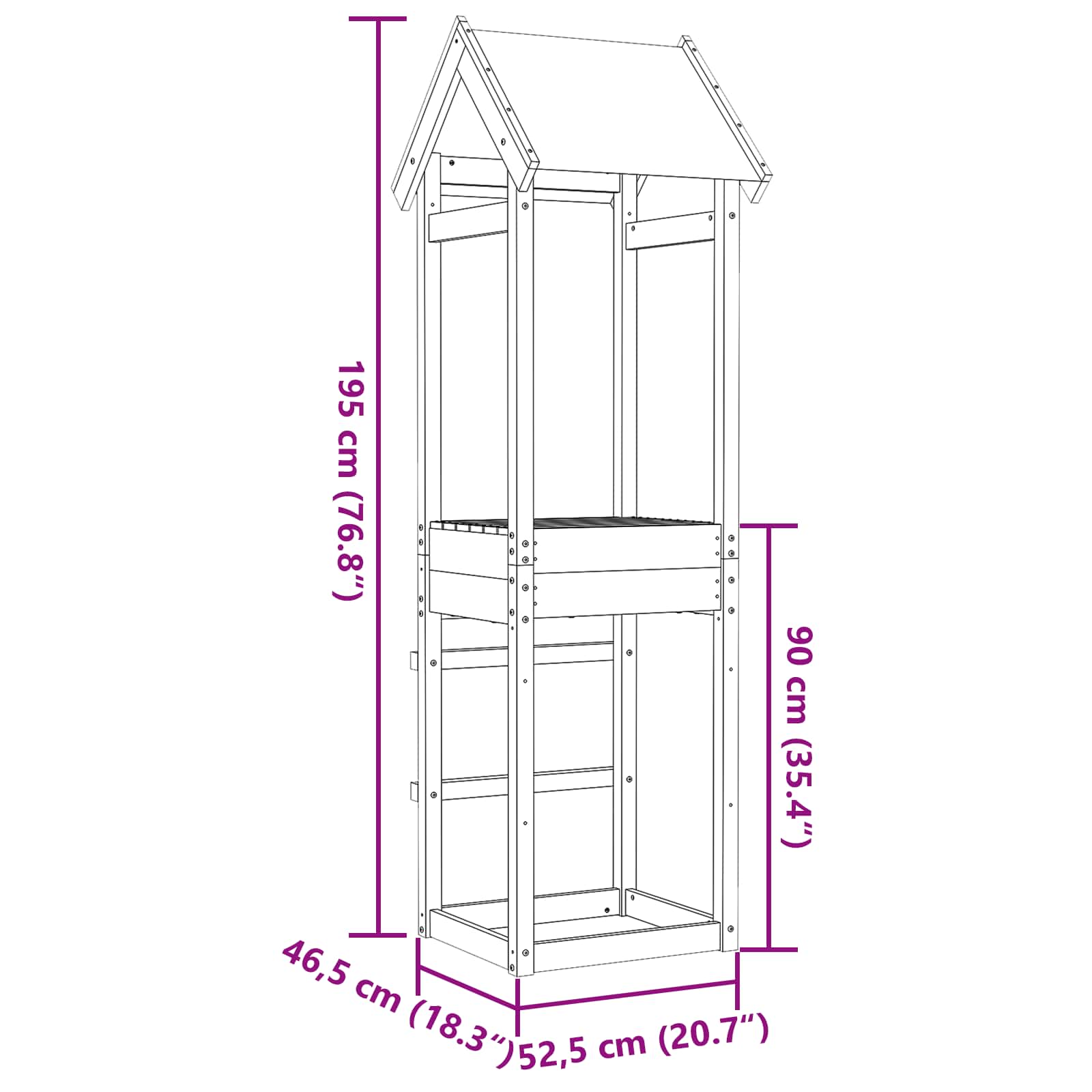 vidaXL Speeltoren Bruin 52,5 x 46,5 x 195 cm Massief grenenhout