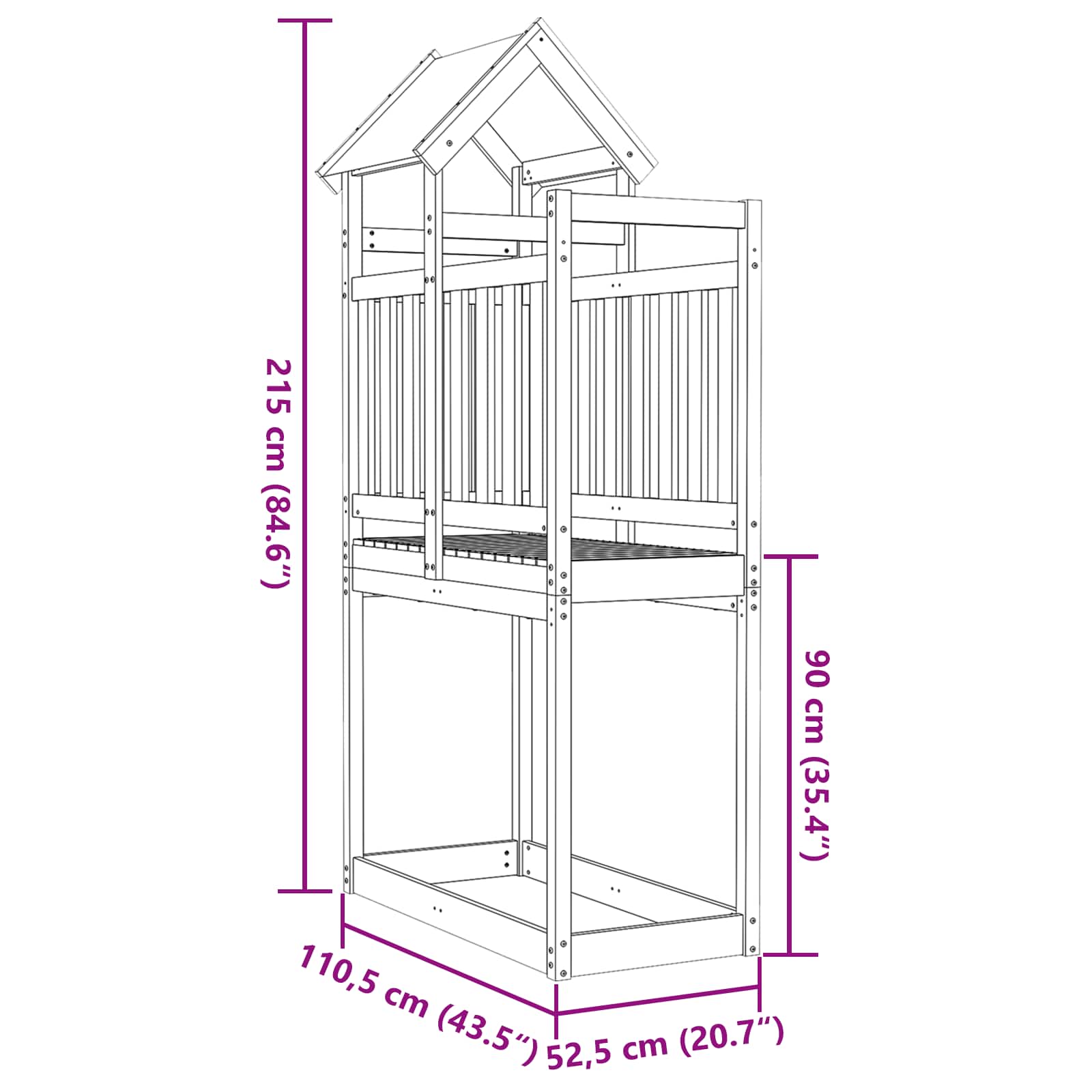 vidaXL Speeltoren Bruin 52,5 x 110,5 x 215 cm Massief grenenhout