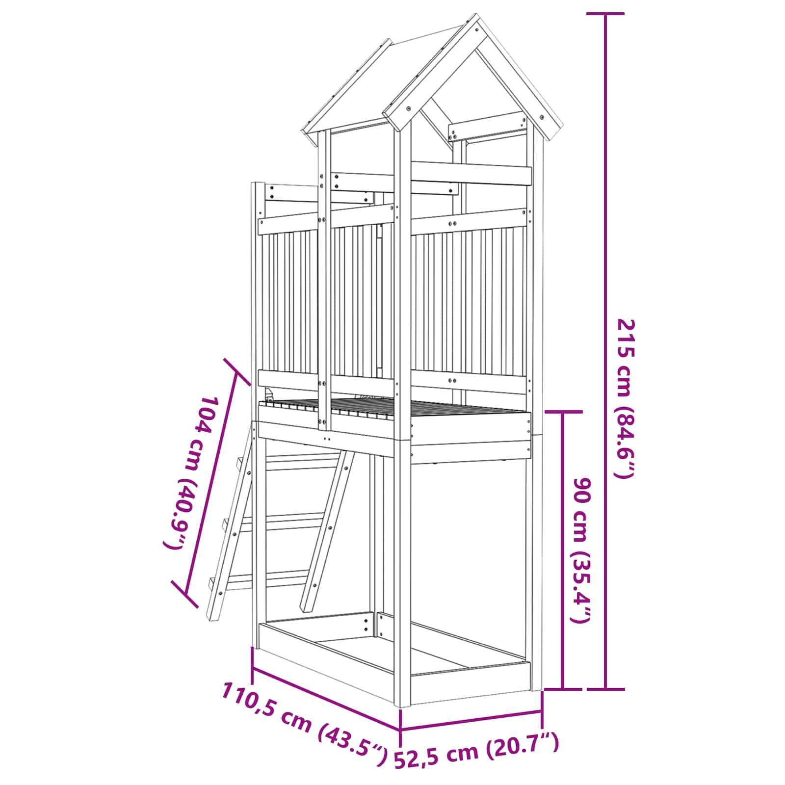 vidaXL Speeltoren Bruin 52,5 x 110,5 x 215 cm Massief grenenhout
