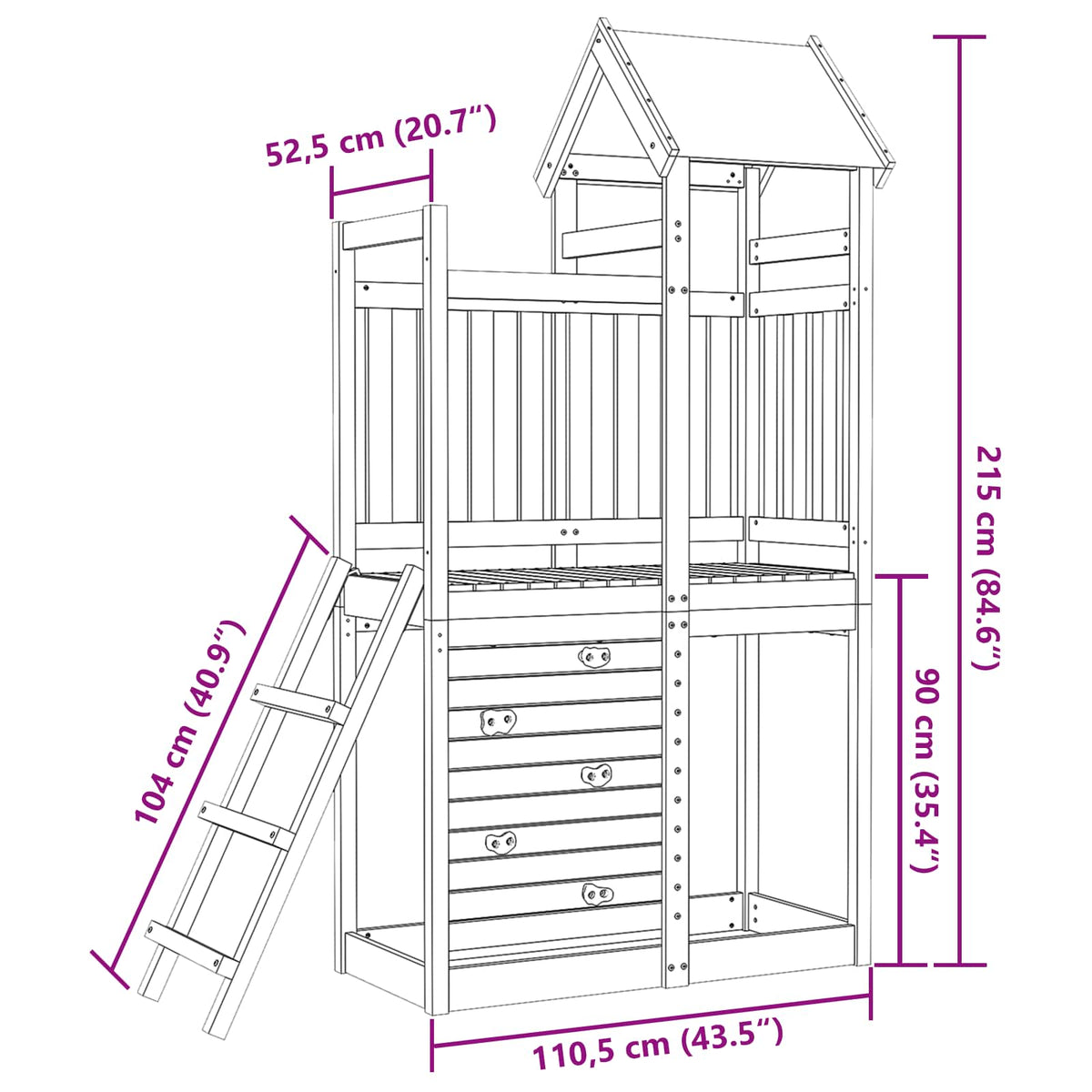 vidaXL Speeltoren Bruin 110,5 x 52,5 x 215cm Massief grenenhout