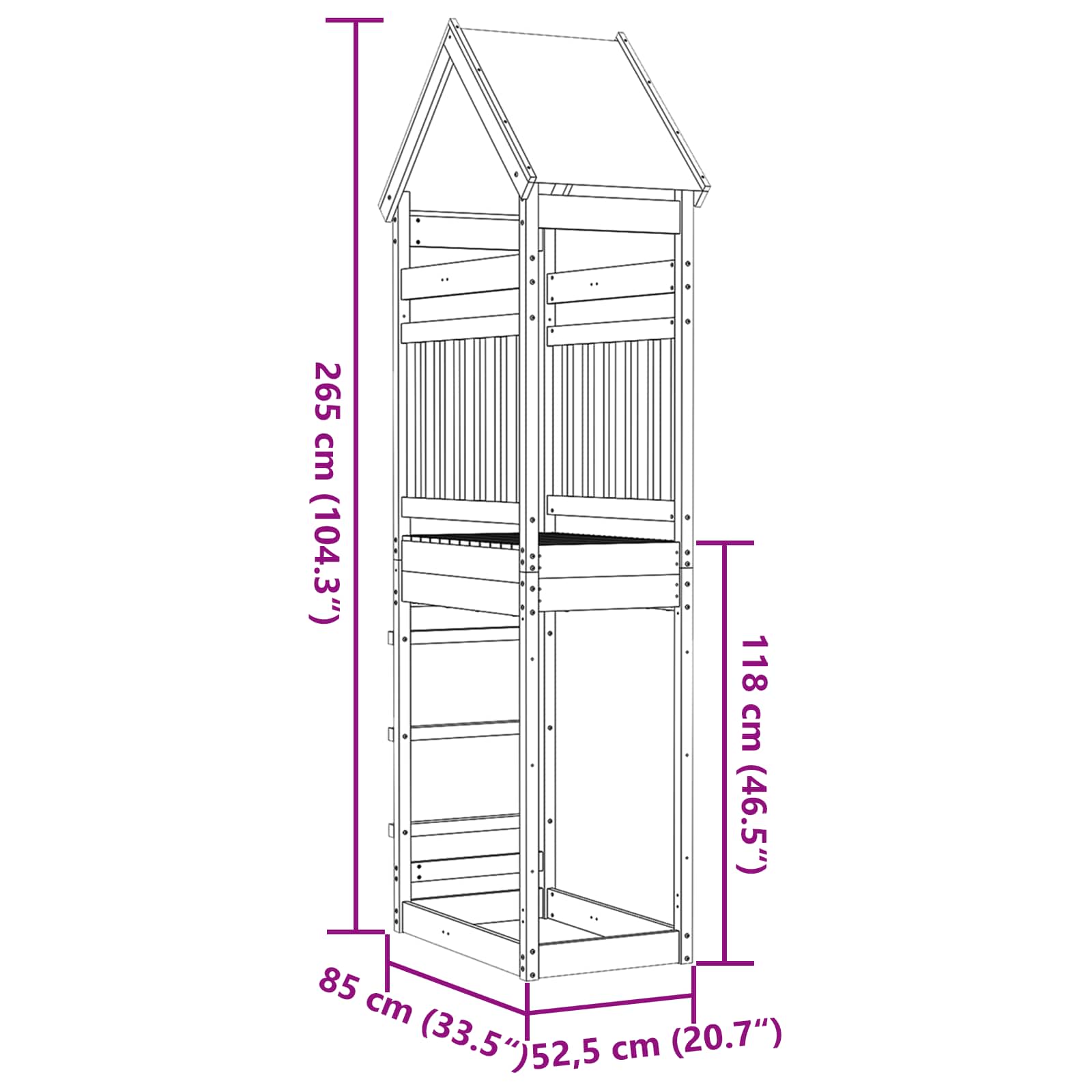 vidaXL Speeltoren Bruin 52,5 x 85 x 265 cm Massief grenenhout