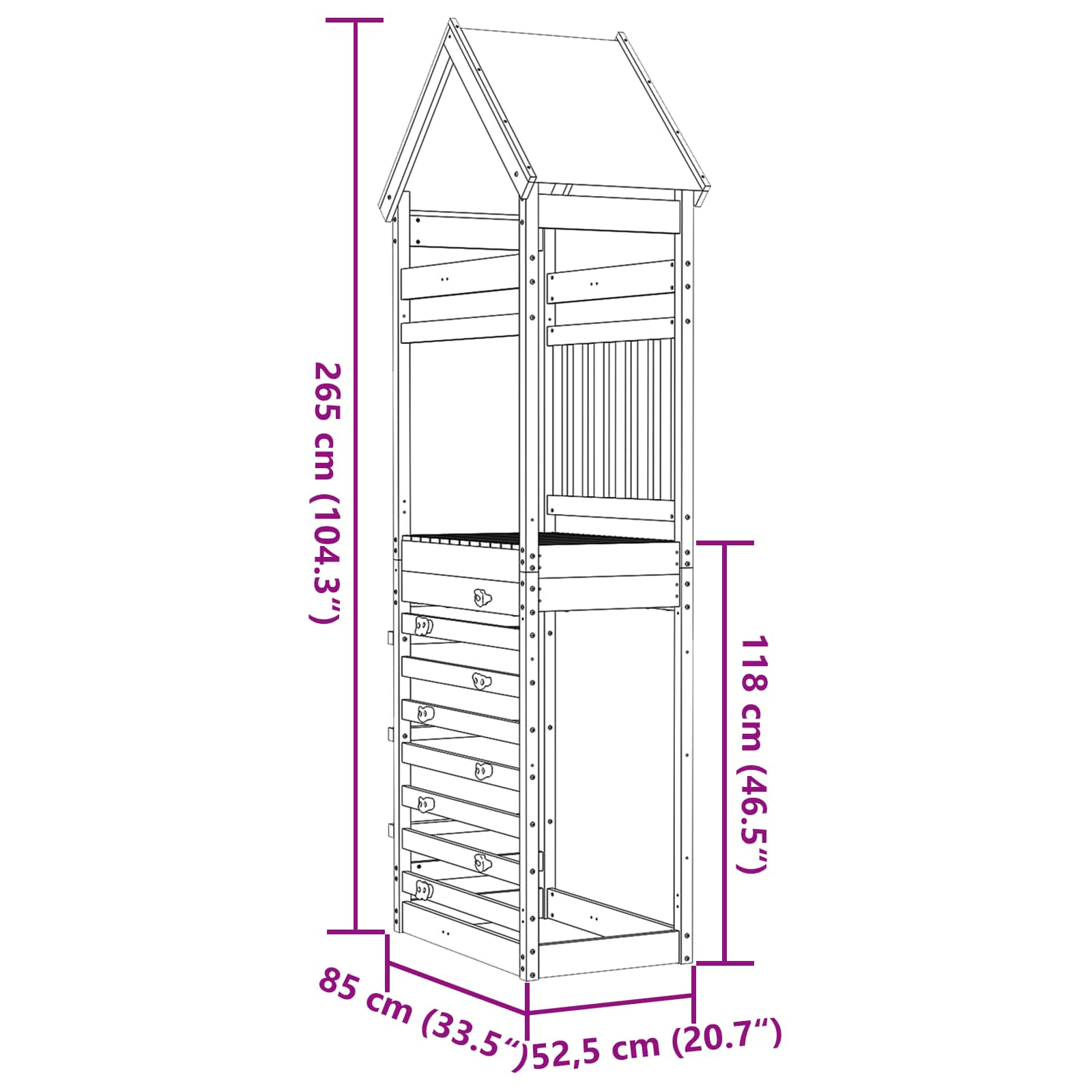 vidaXL Speeltoren Bruin 52,5 x 85 x 265 cm Massief grenenhout