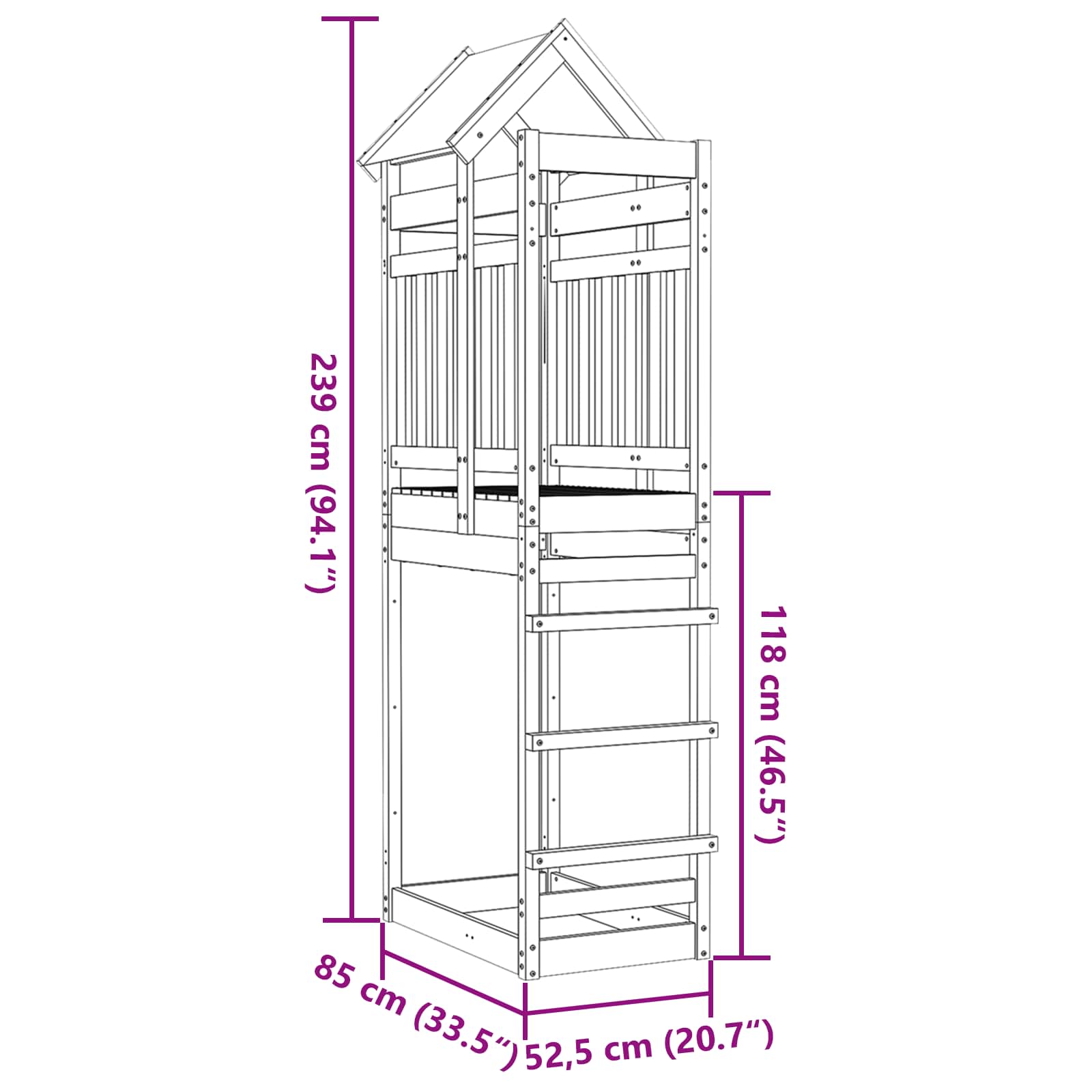 vidaXL Speeltoren Bruin 52,5 x 85 x 239 cm Massief grenenhout
