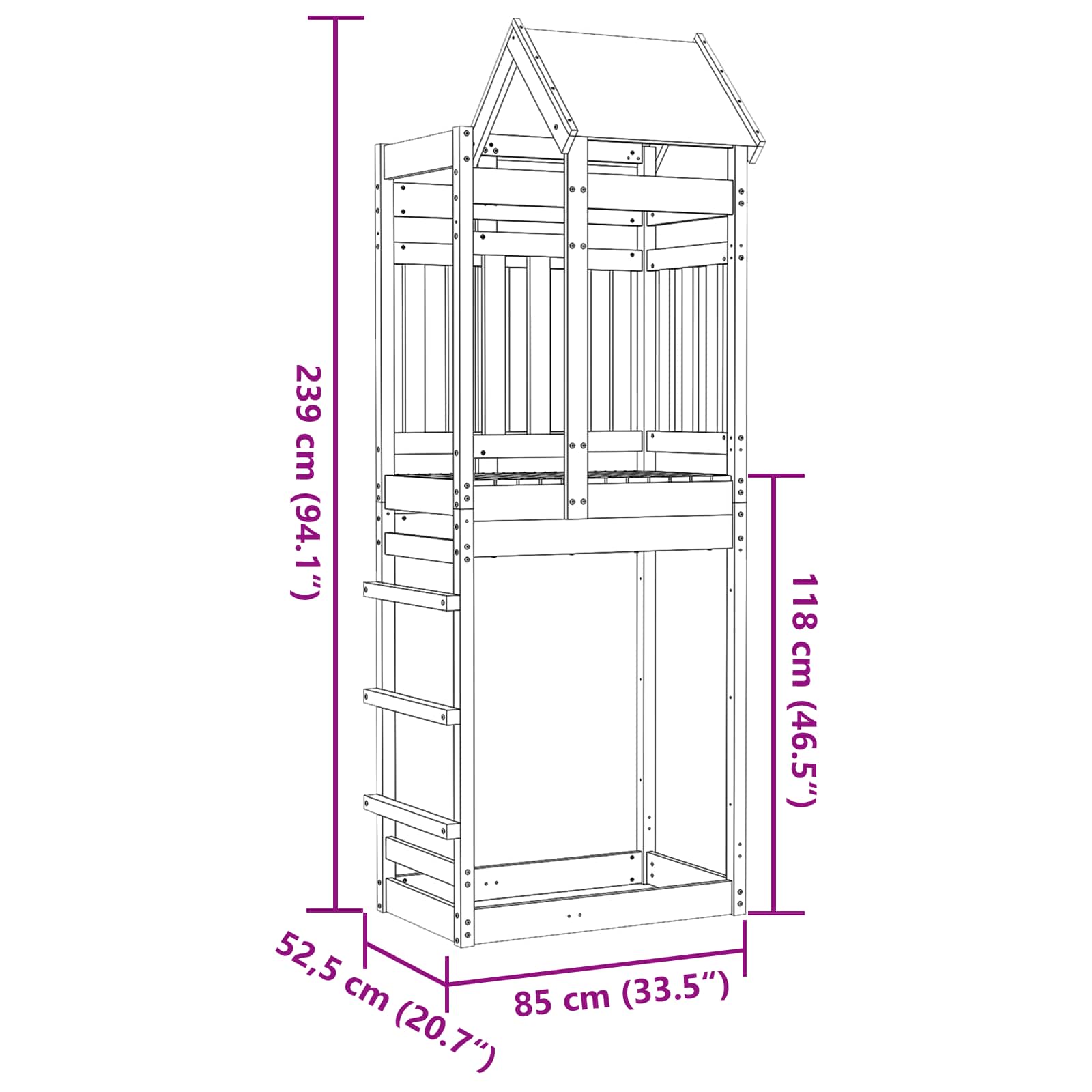 vidaXL Speeltoren Bruin 85 x 52,5 x 239 cm Massief grenenhout