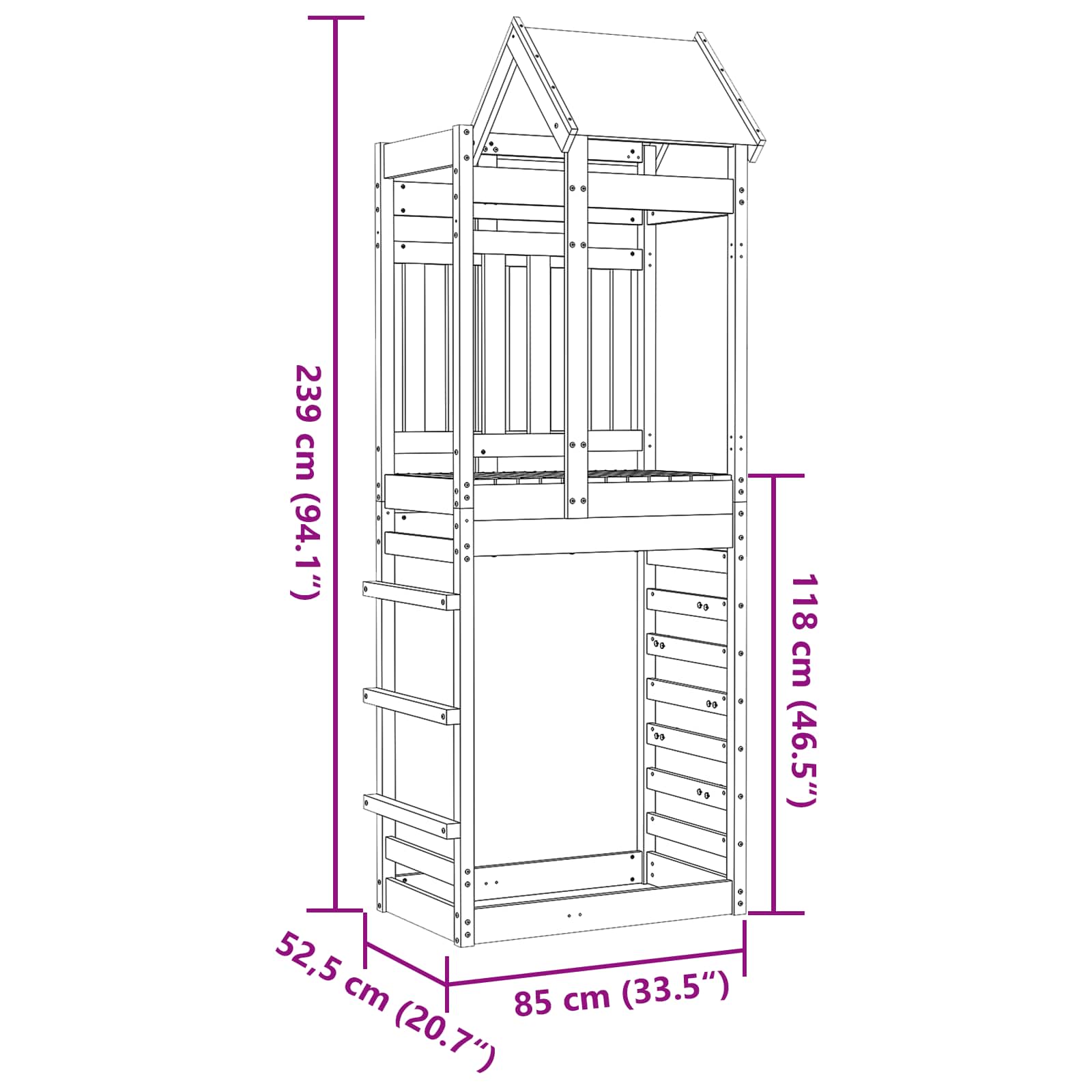 vidaXL Speeltoren Bruin 85 x 52,5 x 239 cm Massief grenenhout