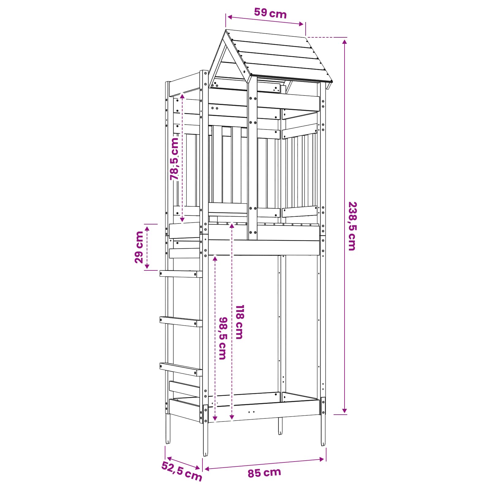 vidaXL Speeltoren Bruin 52,5 x 85 x 238 cm Massief grenenhout
