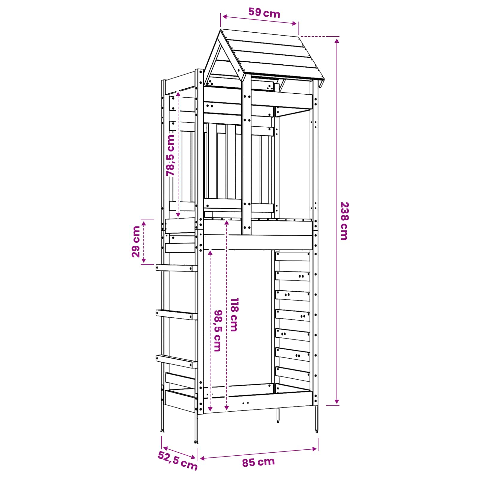 vidaXL Speeltoren Bruin 52,5 x 85 x 238 cm Massief grenenhout
