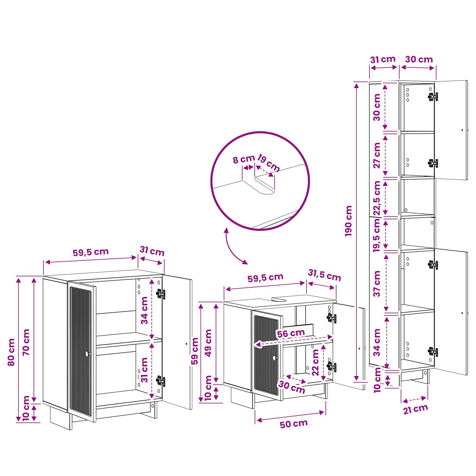 vidaXL 3-delige badkamerkast set EDE Zwart Bewerkt hout