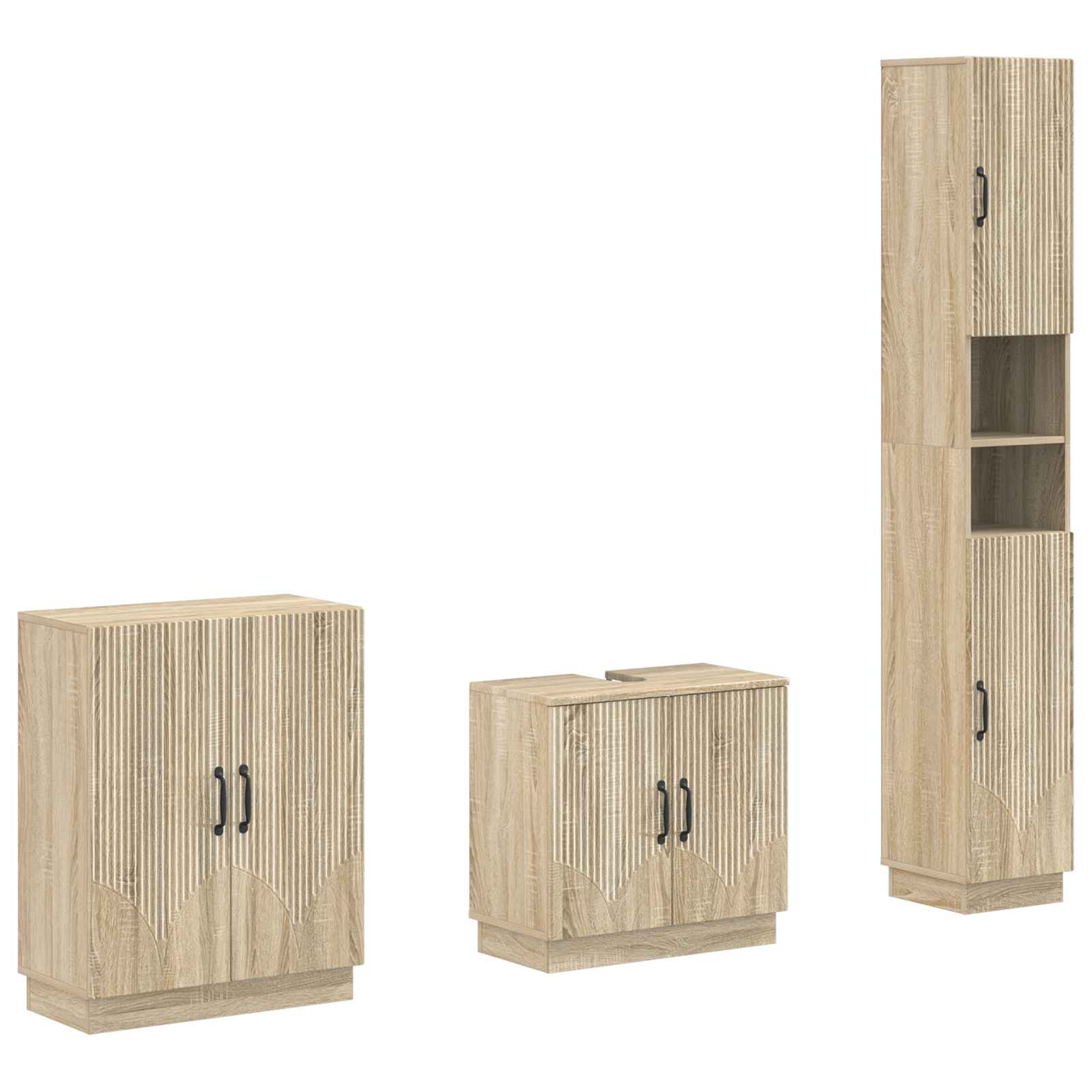 vidaXL 3-delige badkamerkast set EDE Zwart Bewerkt hout