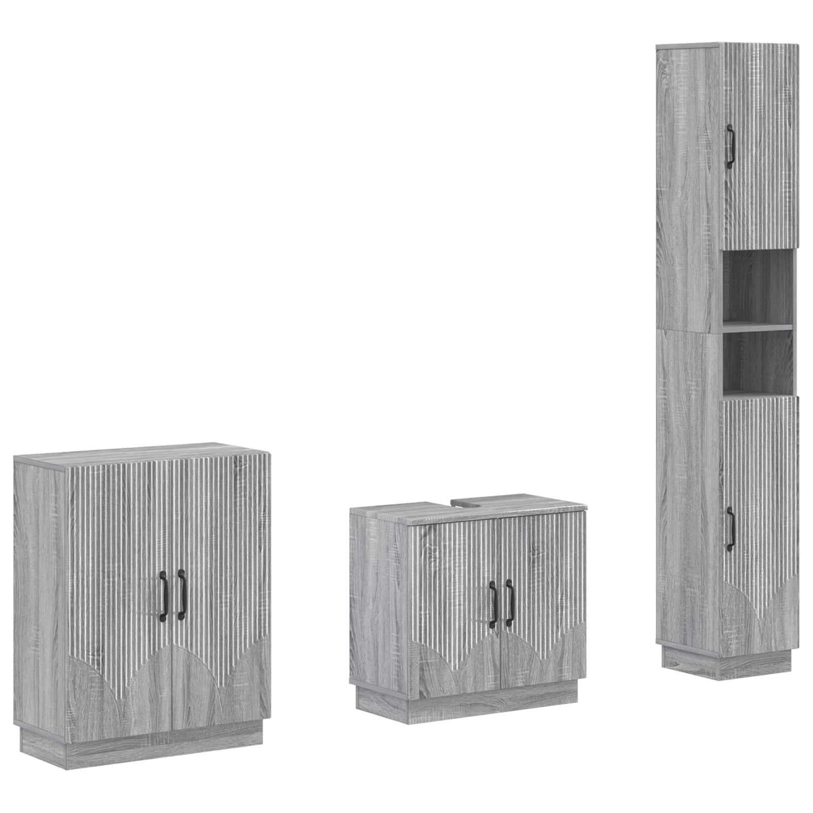 vidaXL 3-delige badkamerkast set EDE Zwart Bewerkt hout