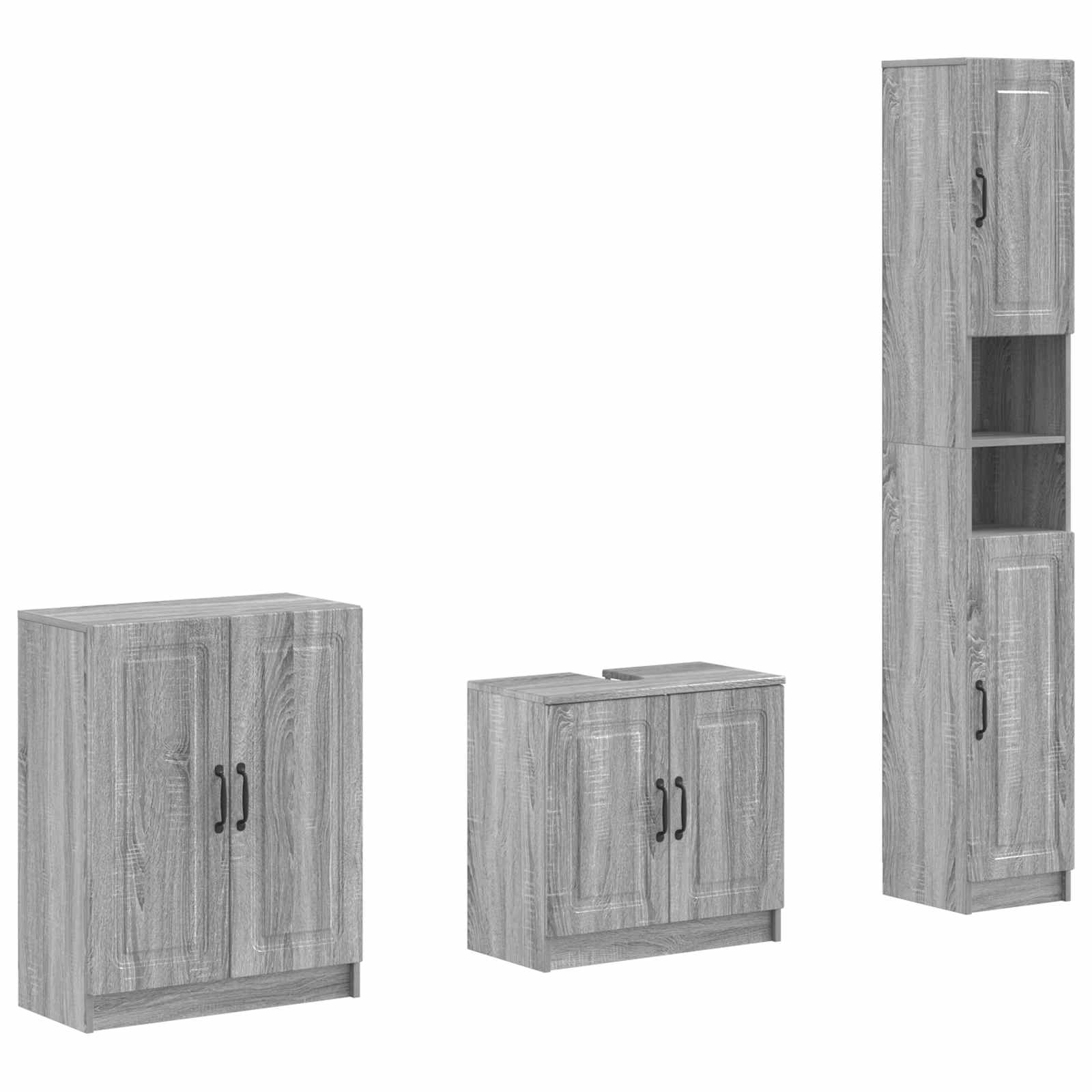 vidaXL 3-delige badkamerkast set EDE Zwart Bewerkt hout
