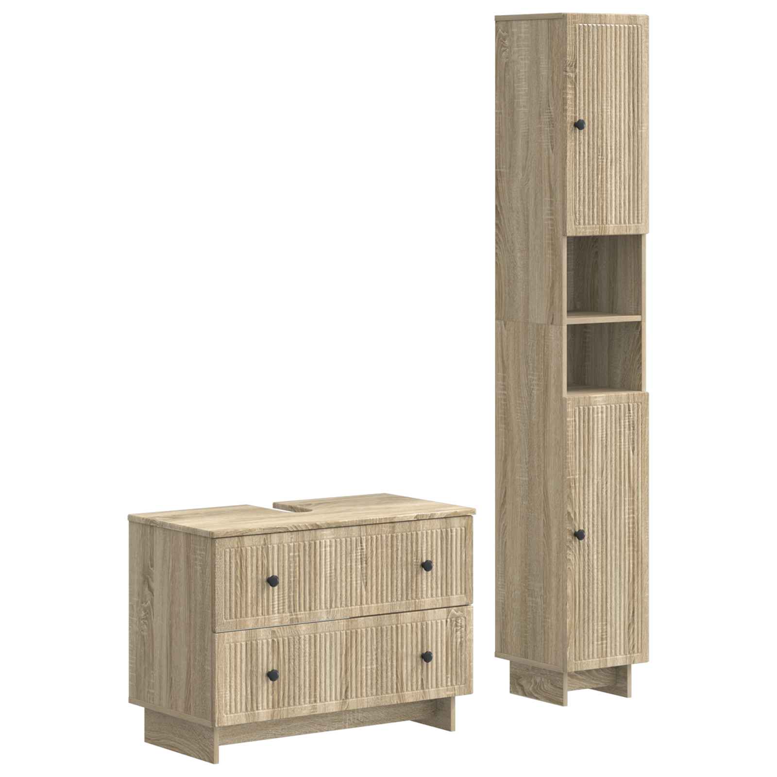 vidaXL 2-delige Badkamerkast Set EDE Zwart Bewerkt hout