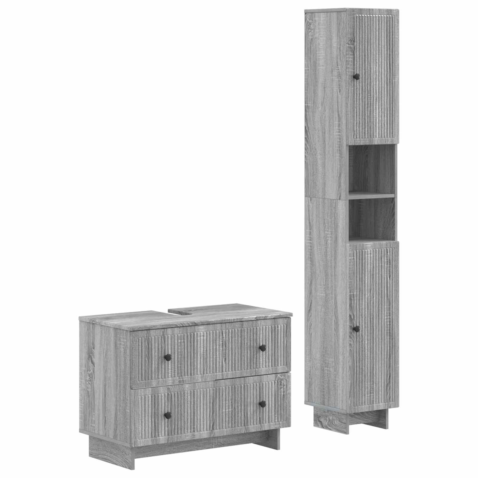 vidaXL 2-delige Badkamerkast Set EDE Zwart Bewerkt hout