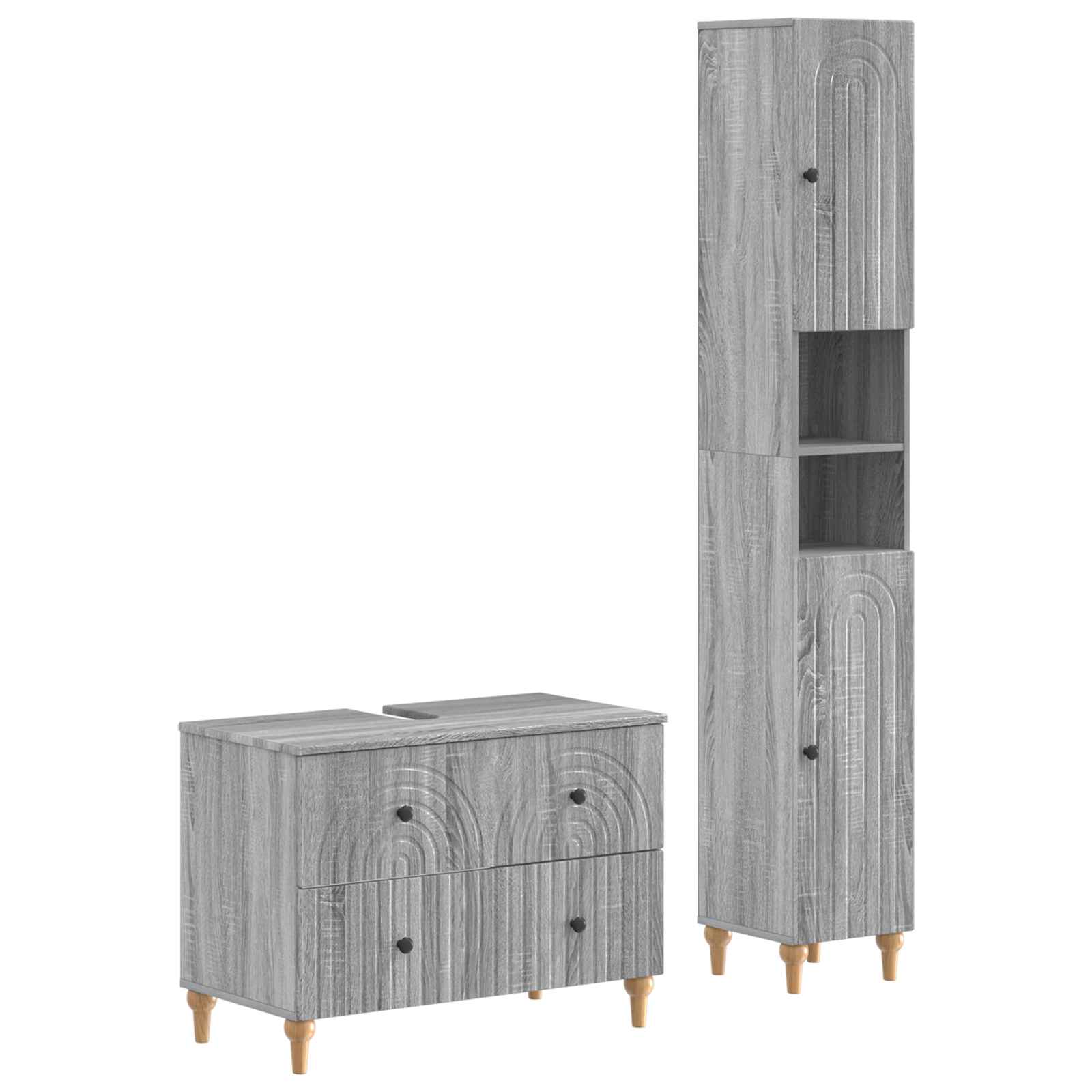 vidaXL 2-delige Badkamerkast Set EDE Zwart Bewerkt hout