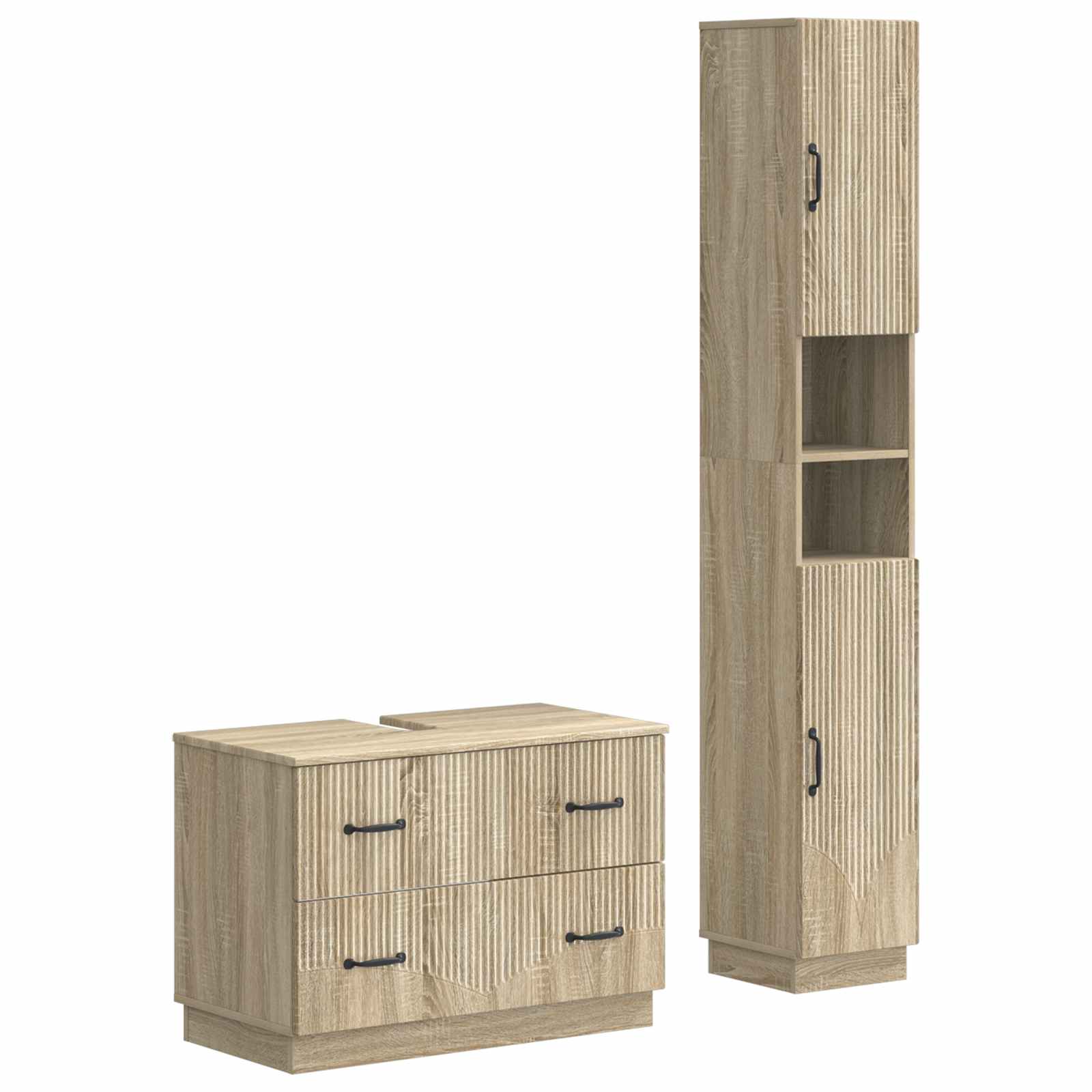 vidaXL 2-delige Badkamerkast Set EDE Zwart Bewerkt hout