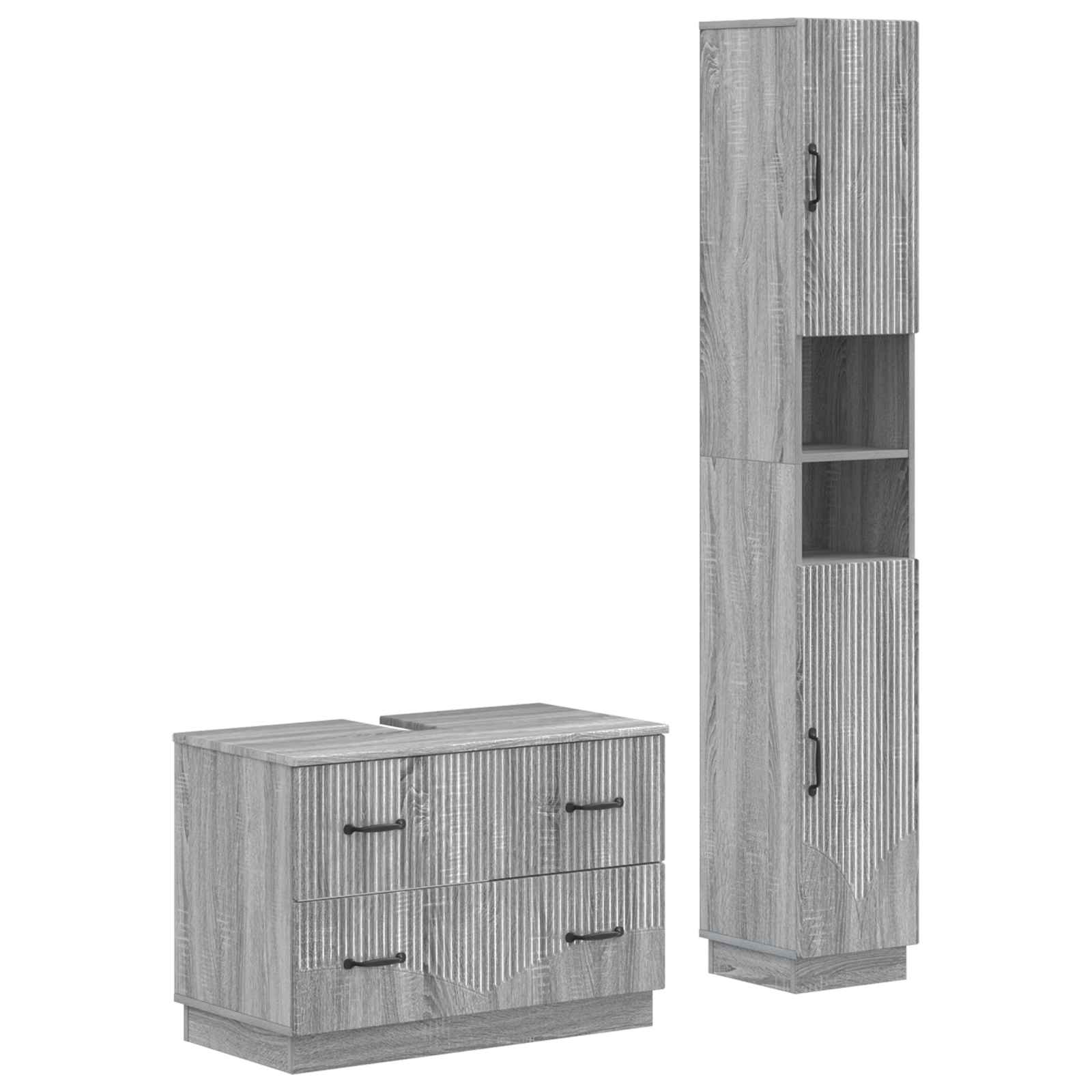 vidaXL 2-delige Badkamerkast Set EDE Zwart Bewerkt hout