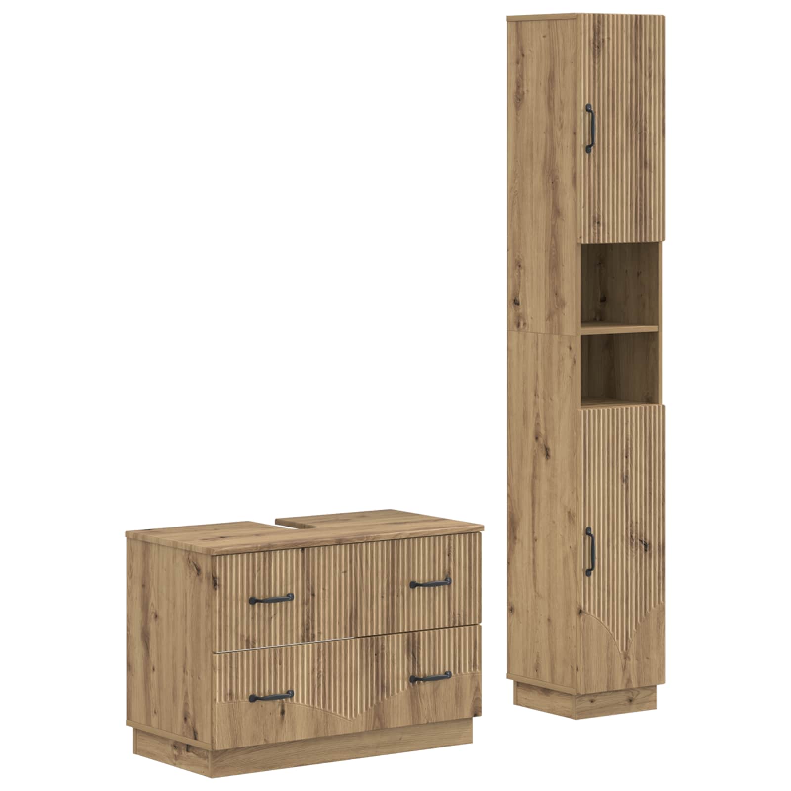 vidaXL 2-delige Badkamerkast Set EDE Zwart Bewerkt hout