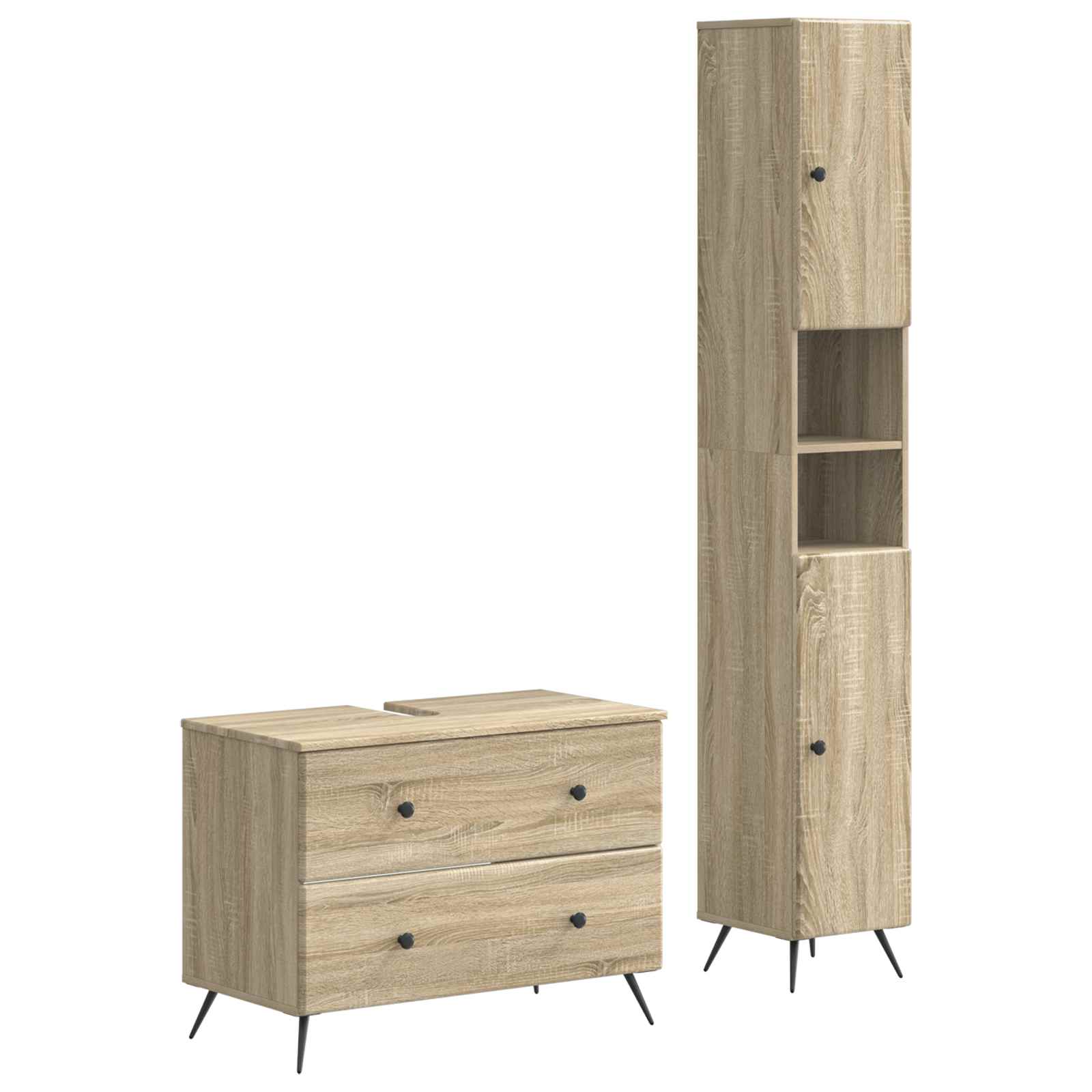 vidaXL 2-delige Badkamerkast Set EDE Zwart Bewerkt hout