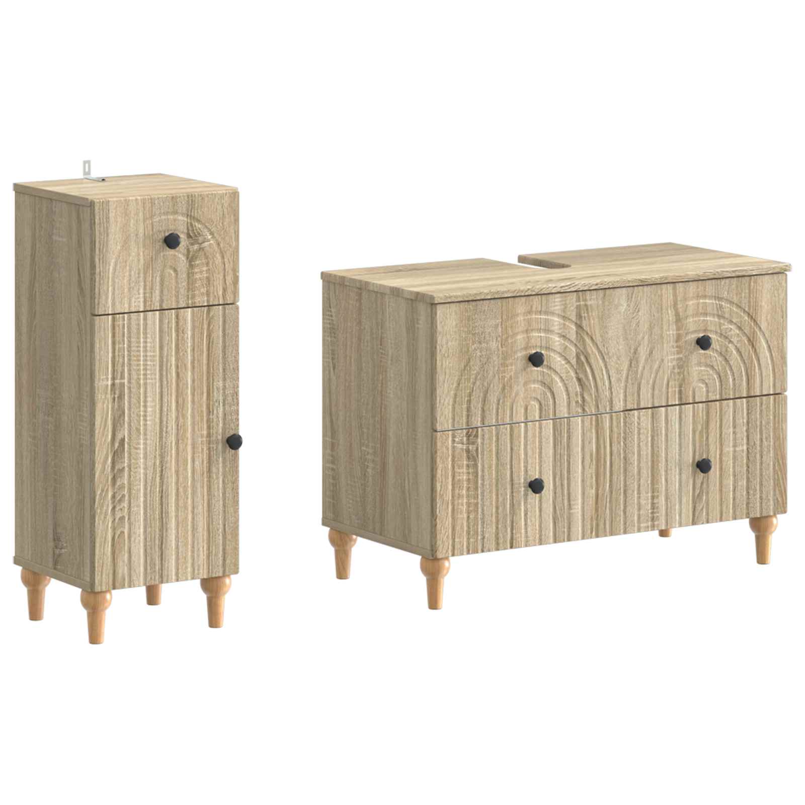 vidaXL 2-delige Badkamerkast Set EDE Zwart Bewerkt hout