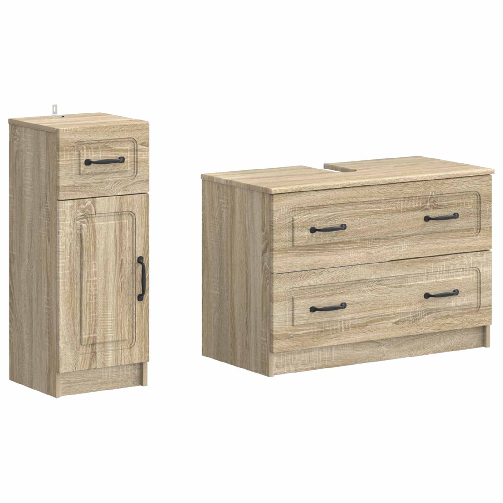 vidaXL 2-delige Badkamerkast Set EDE Zwart Bewerkt hout