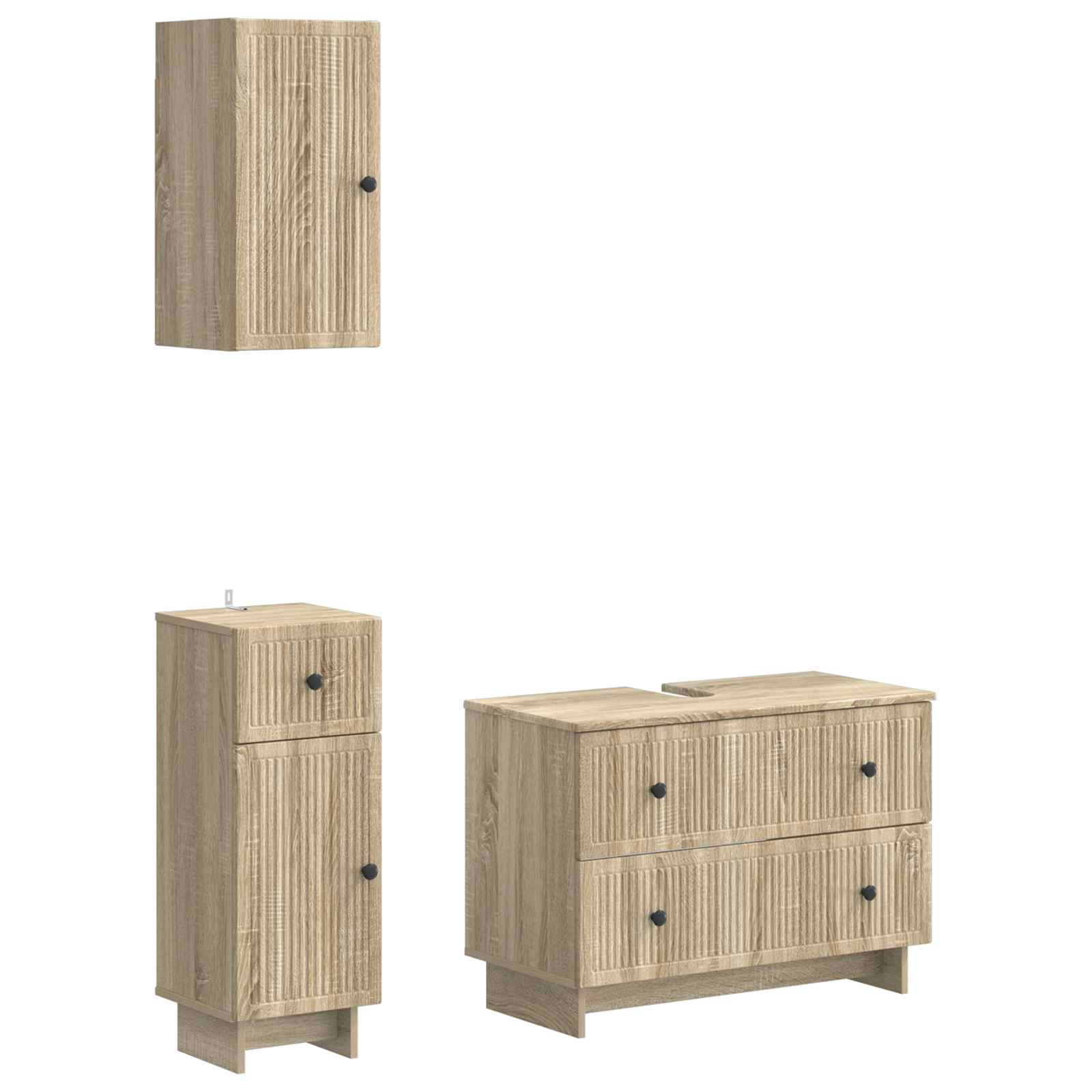 vidaXL 3-delige badkamerkast set EDE Zwart Bewerkt hout