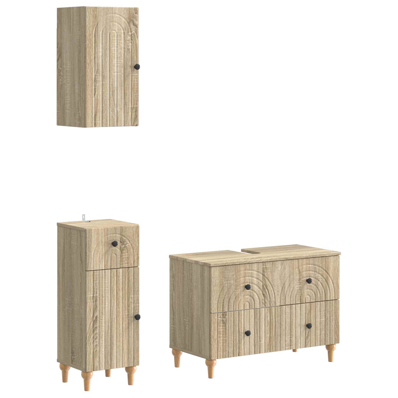 vidaXL 3-delige badkamerkast set EDE Zwart Bewerkt hout