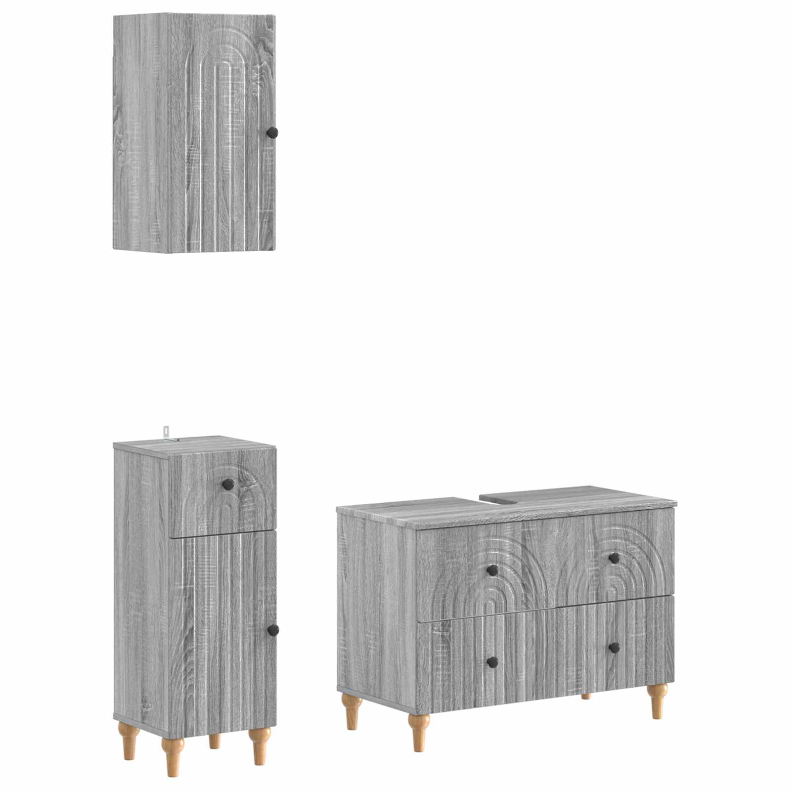 vidaXL 3-delige badkamerkast set EDE Zwart Bewerkt hout