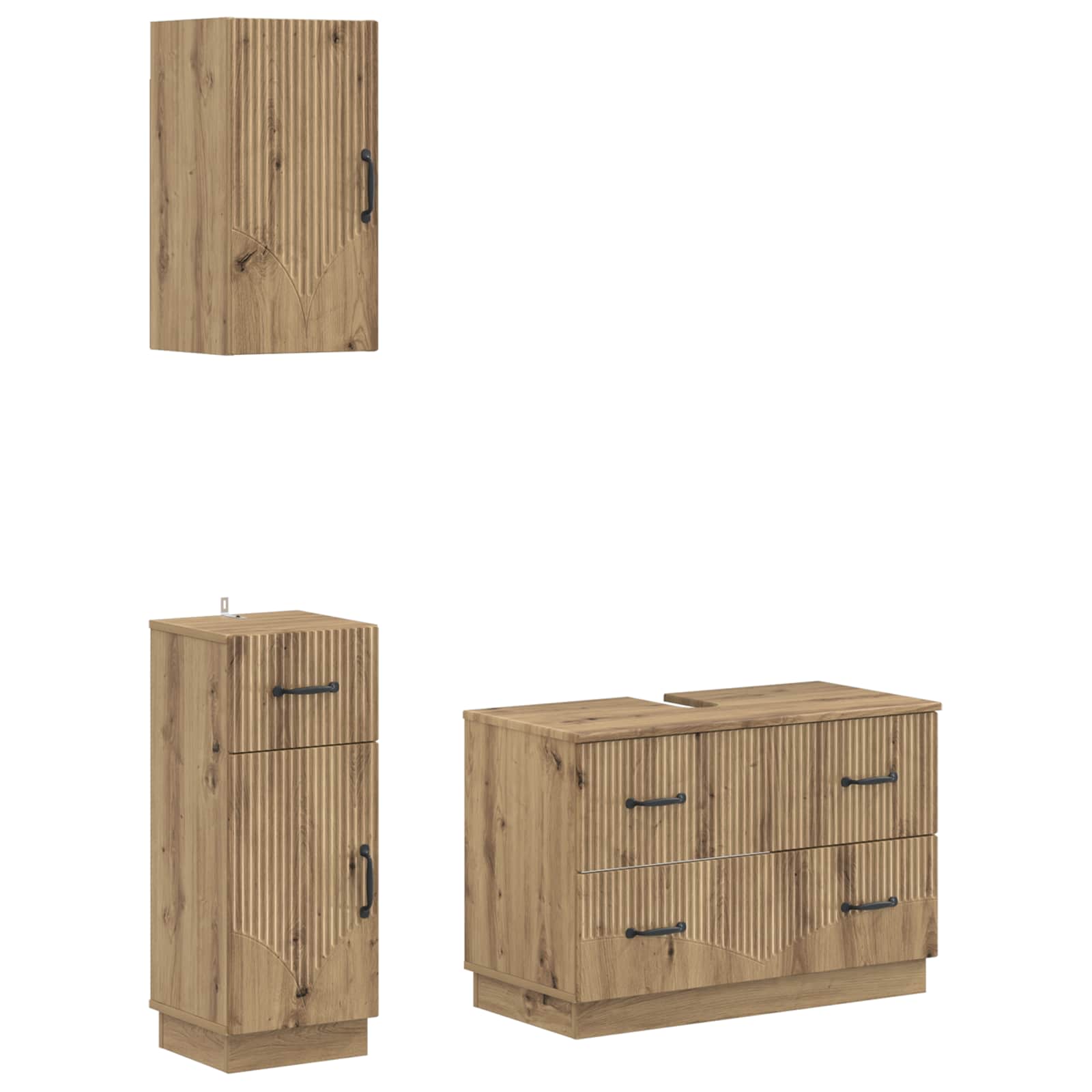 vidaXL 3-delige badkamerkast set EDE Zwart Bewerkt hout