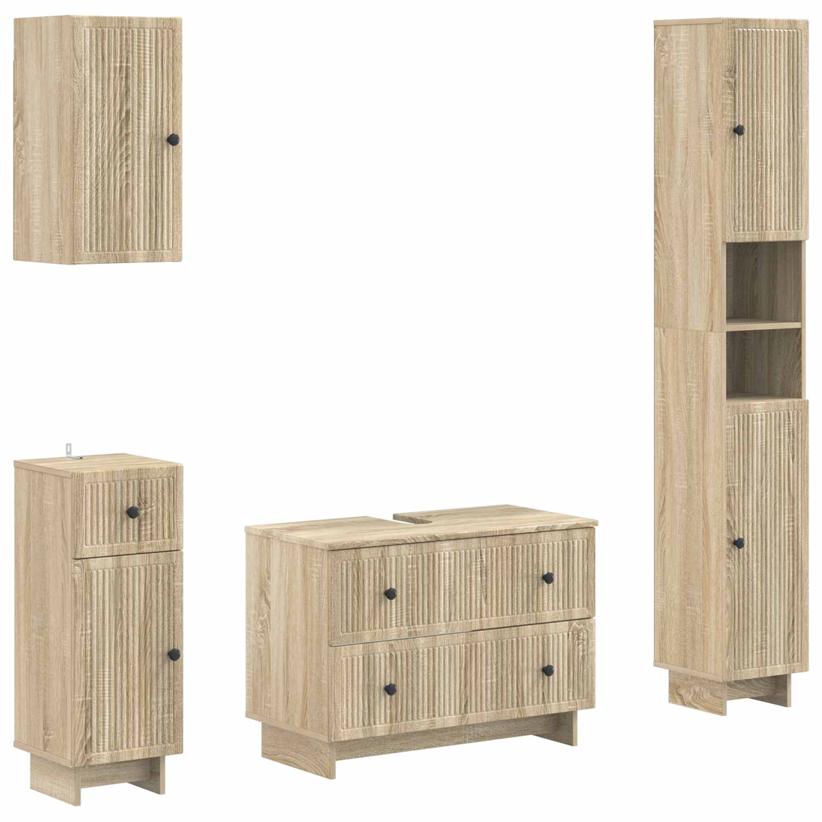 vidaXL 4-delige Badkamerkast Set EDE Zwart Bewerkt hout