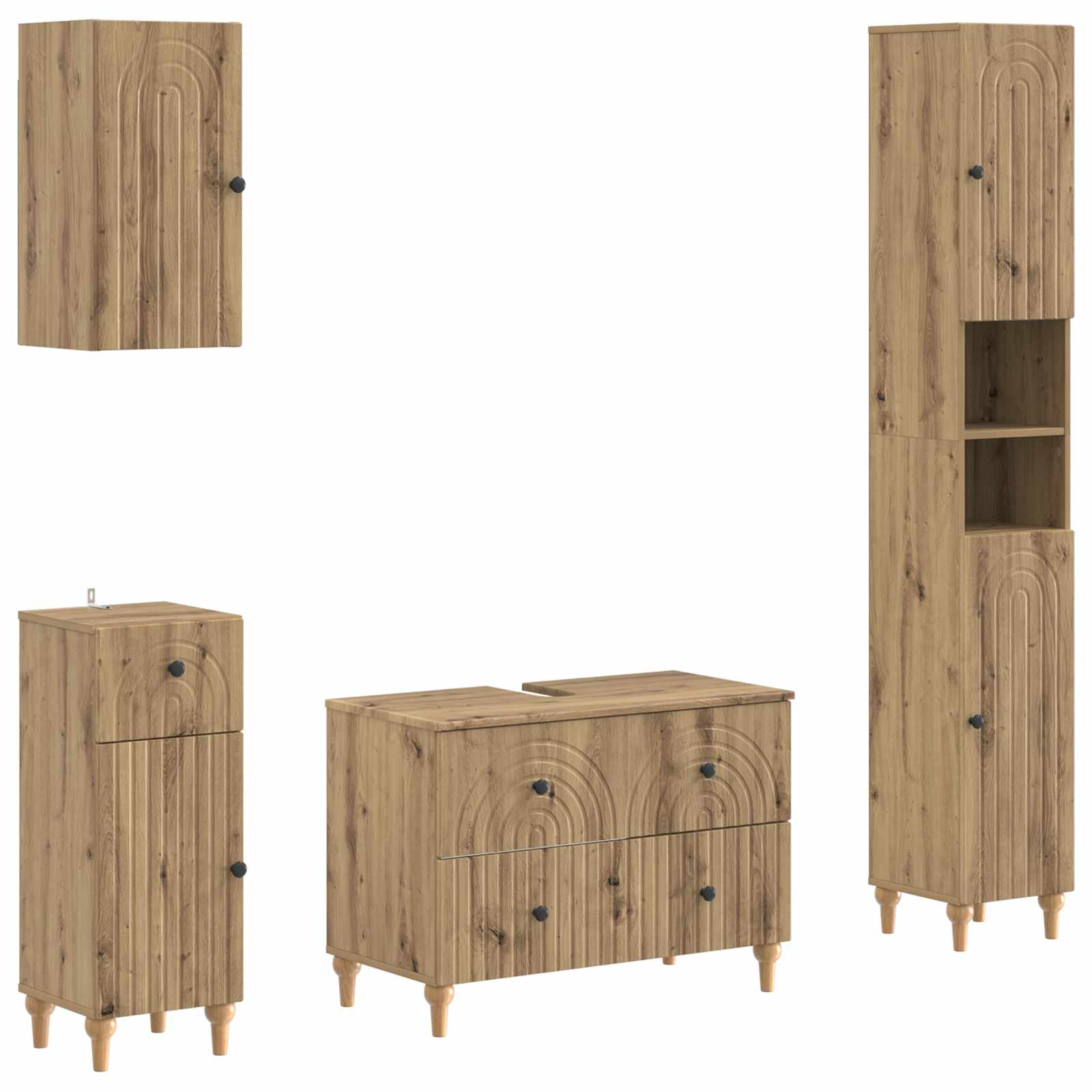 vidaXL 4-delige Badkamerkast Set EDE Zwart Bewerkt hout