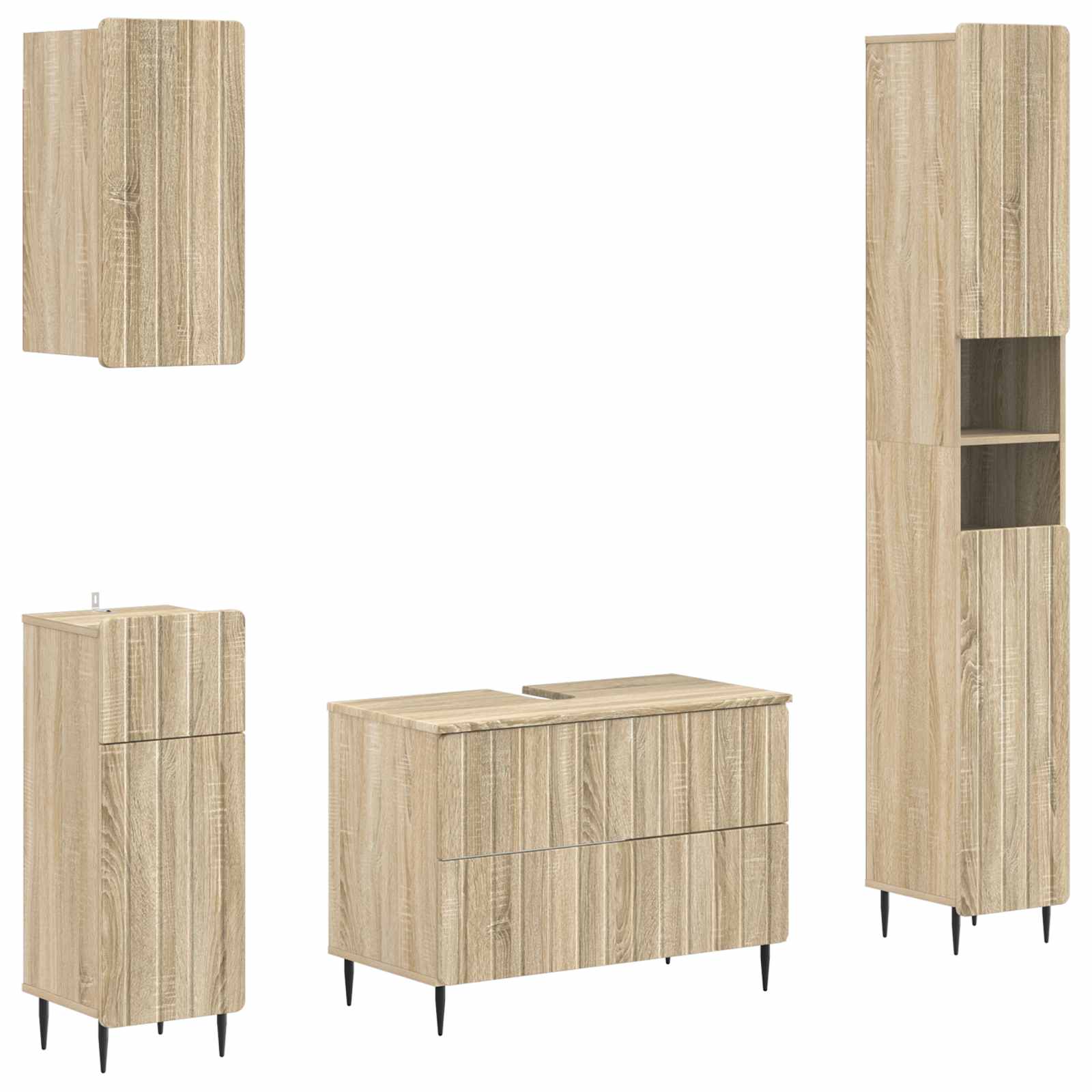 vidaXL 4-delige Badkamerkast Set EDE Zwart Bewerkt hout