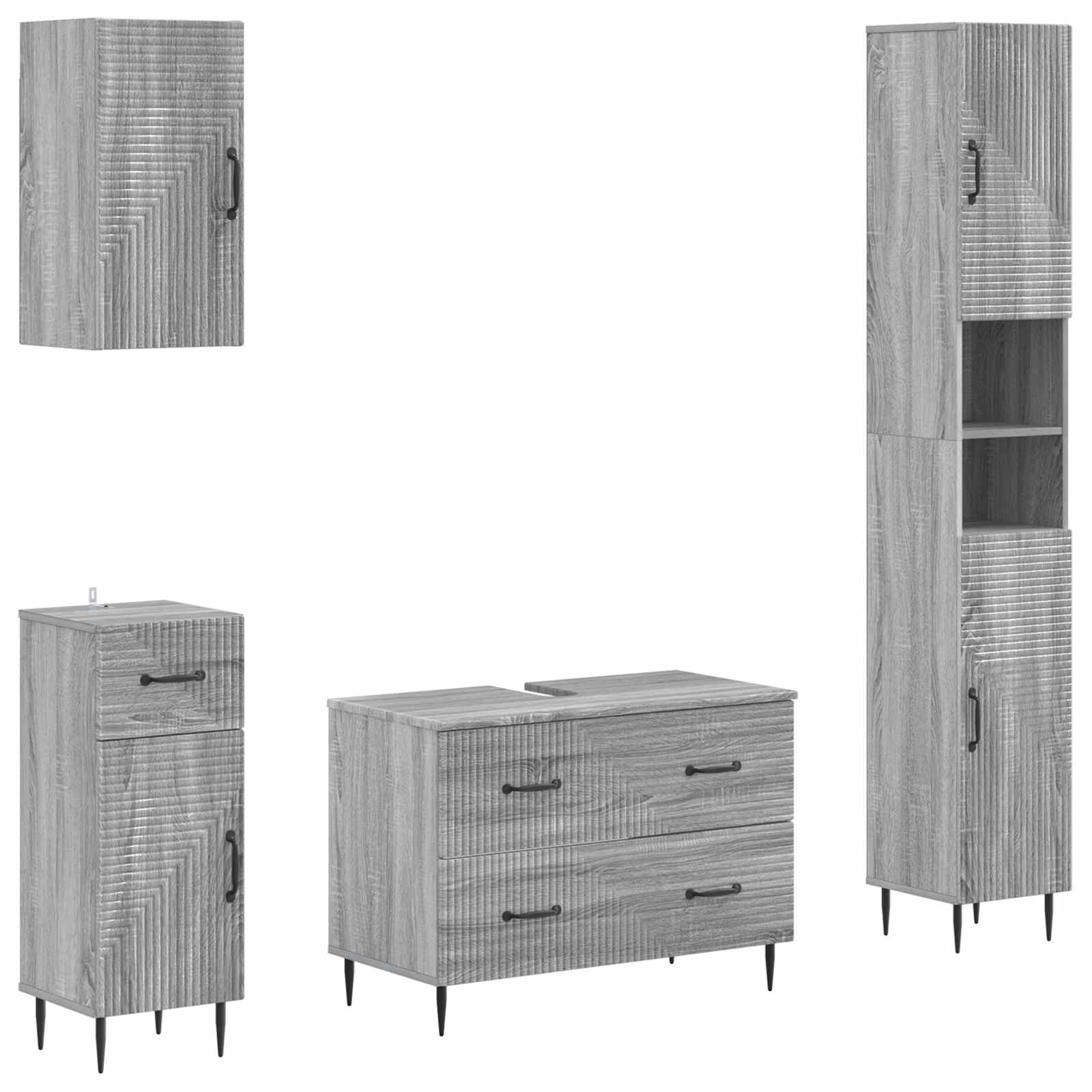 vidaXL 4-delige Badkamerkast Set EDE Zwart Bewerkt hout