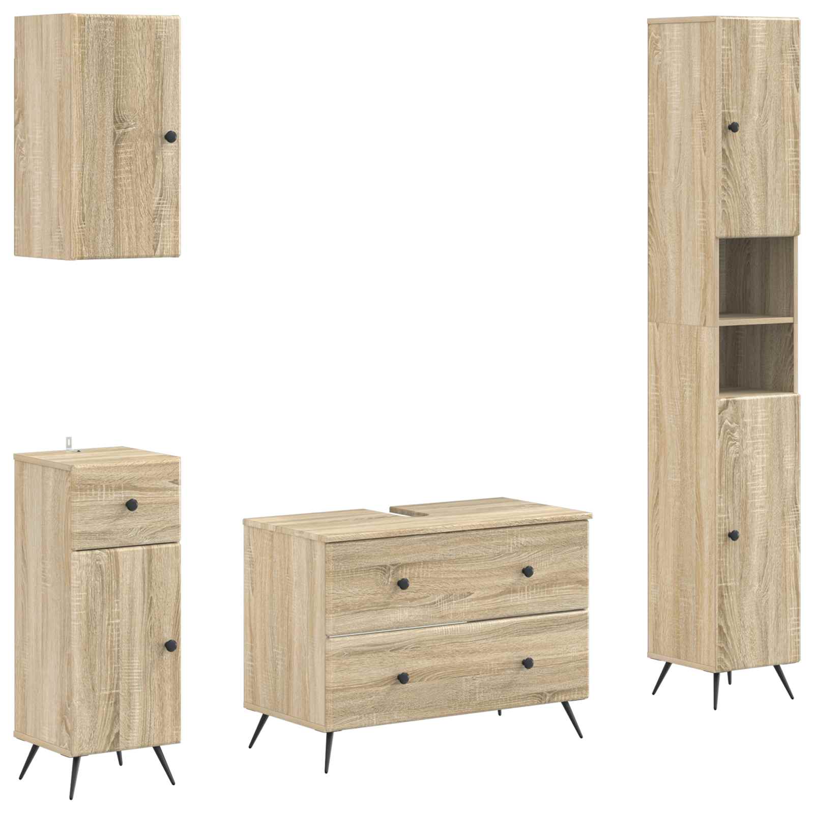 vidaXL 4-delige Badkamerkast Set EDE Zwart Bewerkt hout