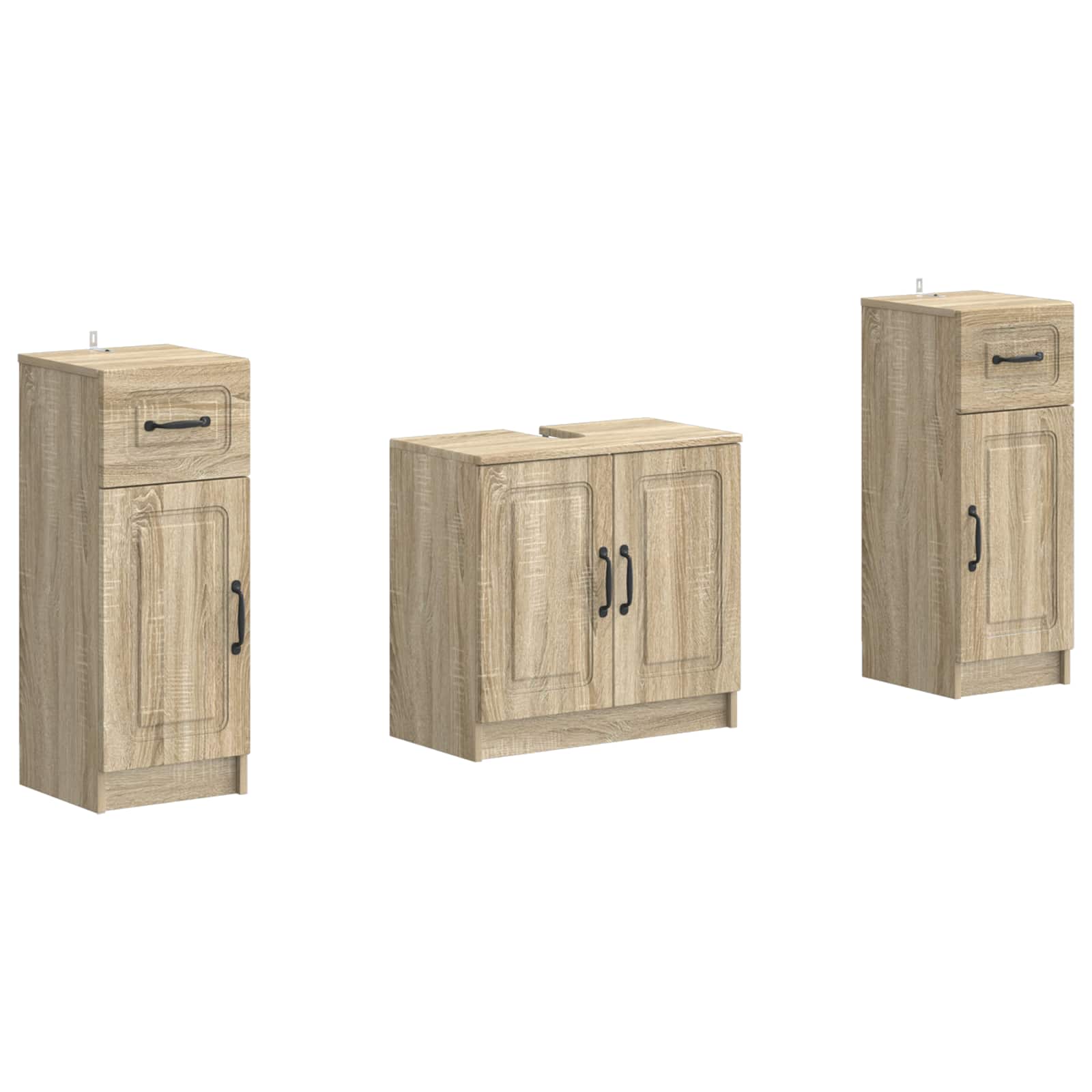 vidaXL 2-delige Badkamerkast Set EDE Zwart Bewerkt hout