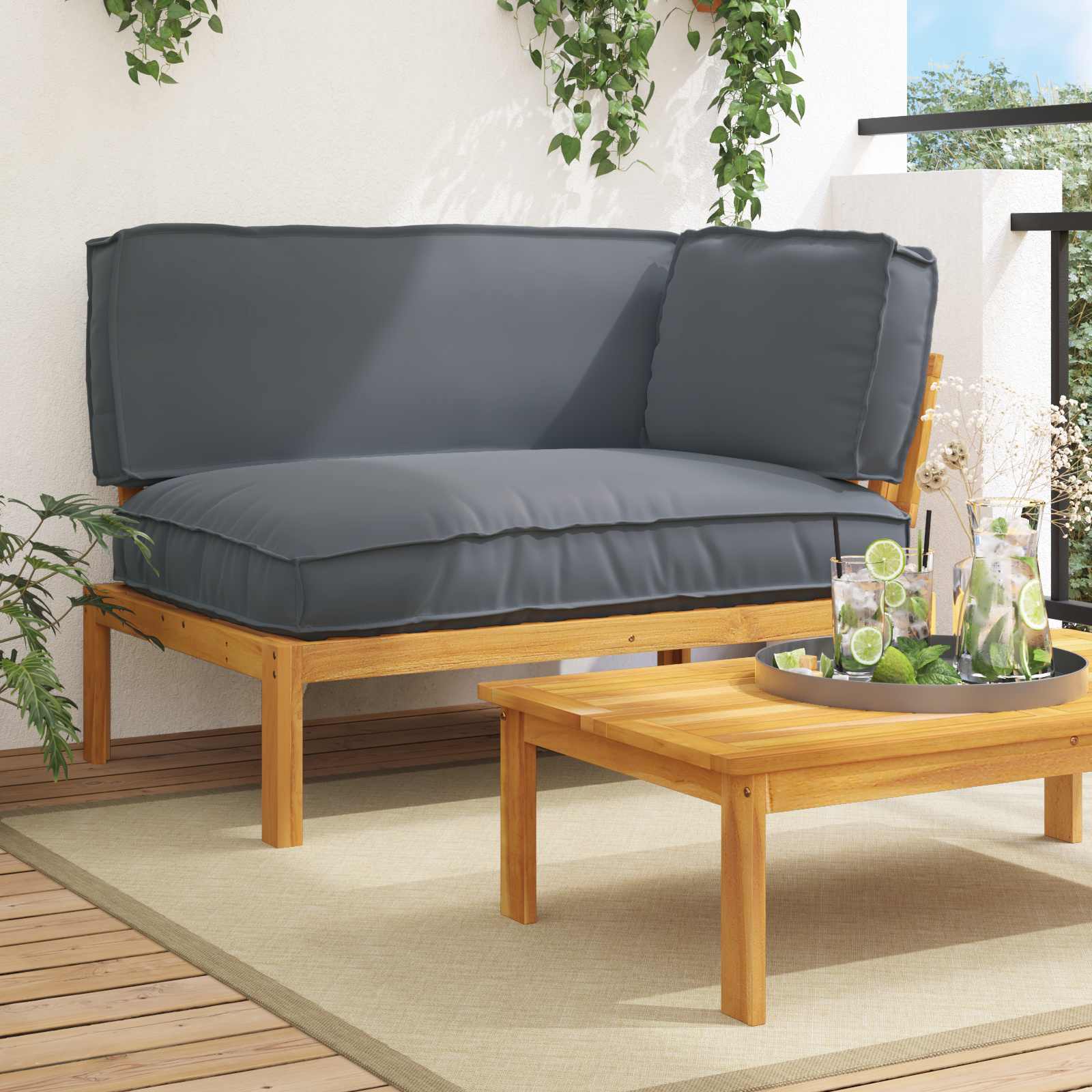 vidaXL Bankstel Effen Antraciet 131,5 x 92 x 69 cm Massief Acaciahout