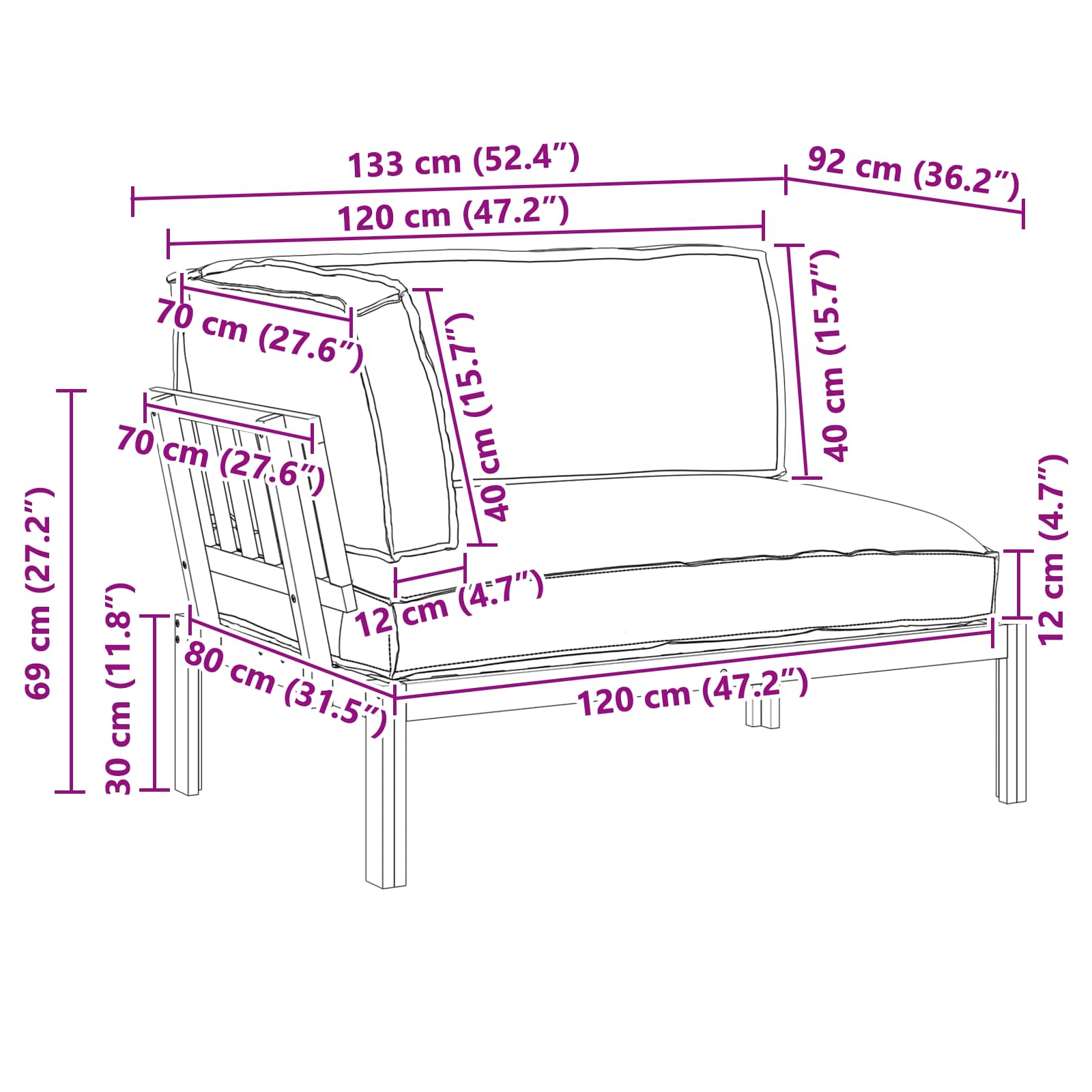vidaXL Bankstel Effen Antraciet 131,5 x 92 x 69 cm Massief Acaciahout